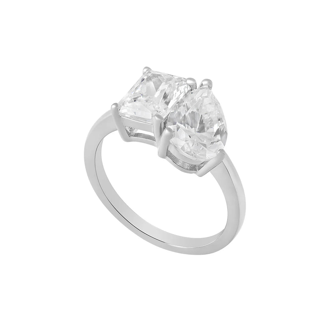 Sterling Silver Toi & Moi Style Cz Dress Ring