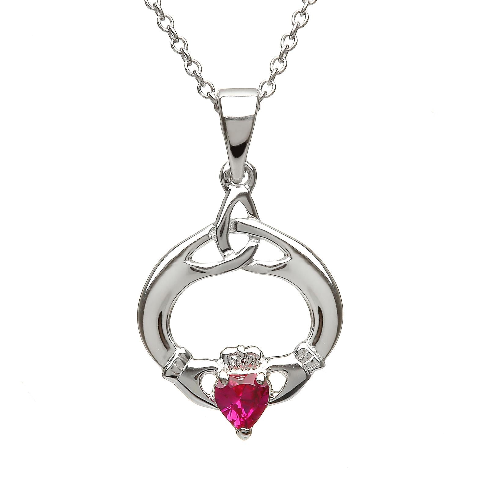 Sterling Silver July Birthstone Claddagh Pendant