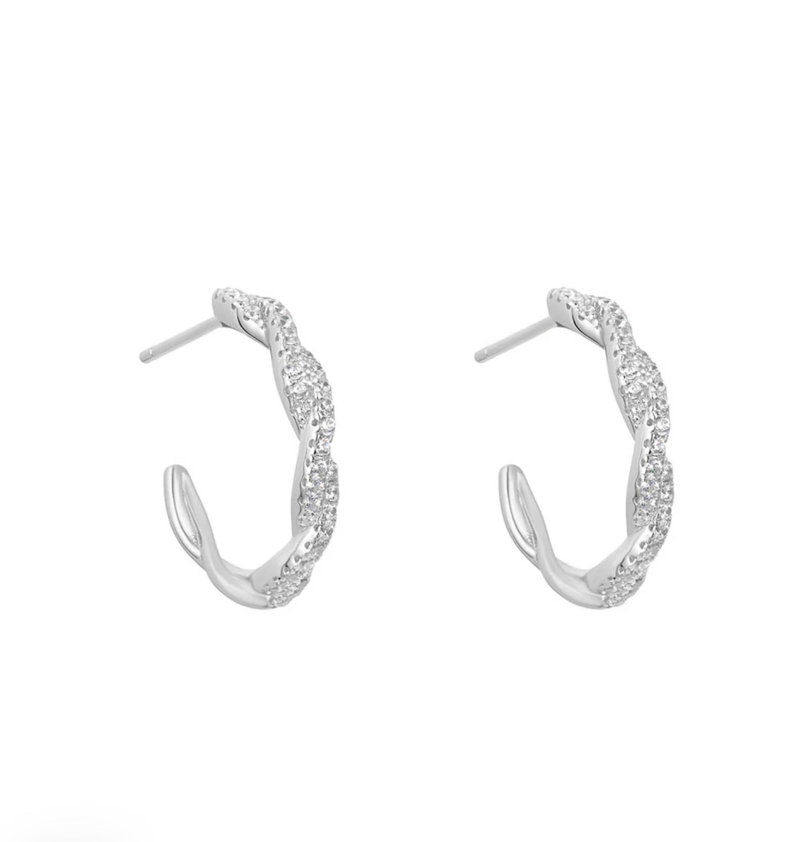 Sterling Silver CZ Twisted Hoops