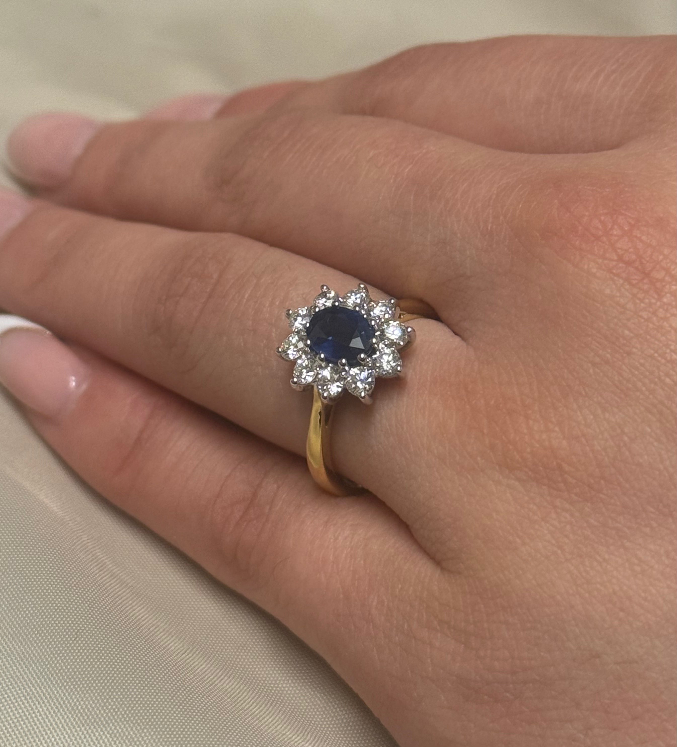18ct Yellow Gold Sapphire and Diamond Cluster Ring
