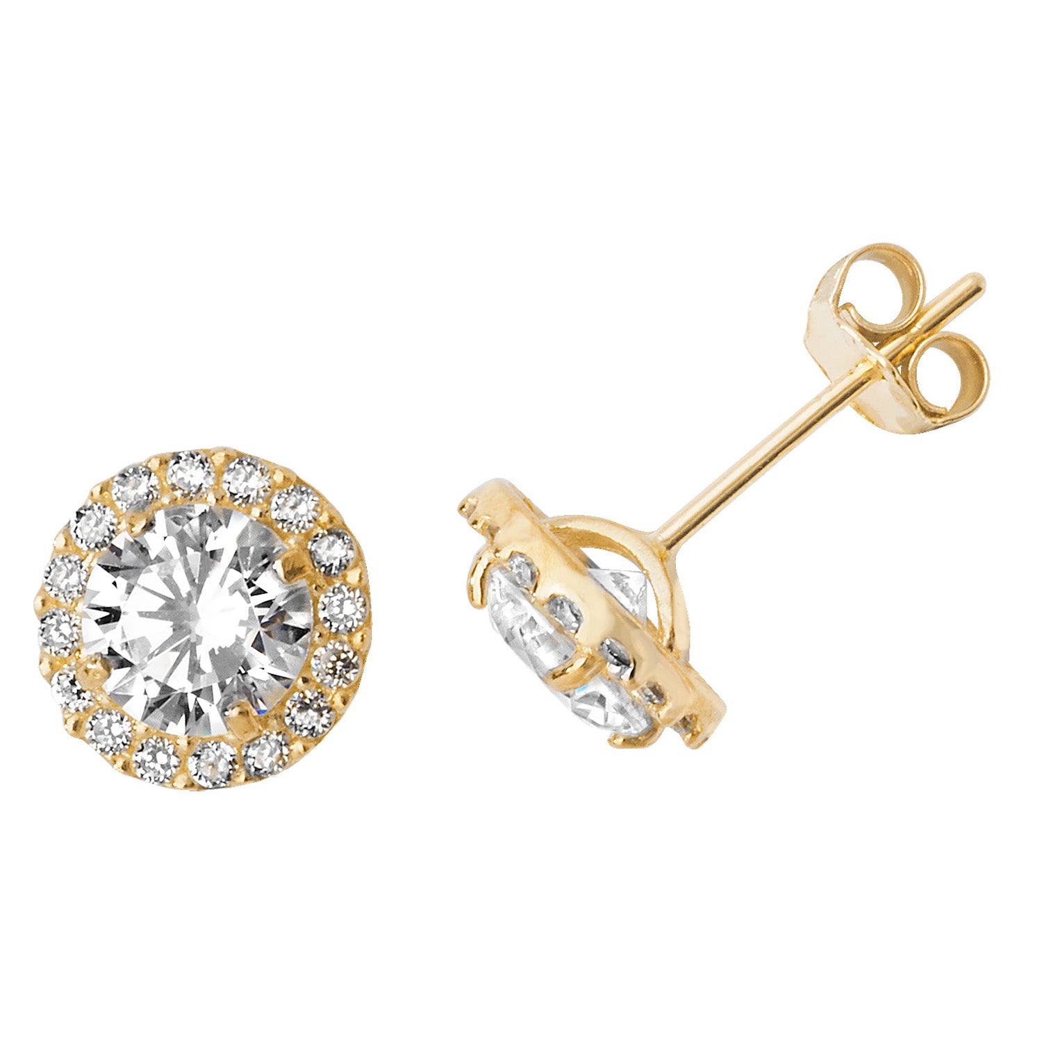 9ct Yellow Gold Round CZ Halo stud Earrings