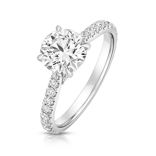 18K White Gold 1.98ct Brilliant Cut Laboratory Grown Diamond Solitaire with Diamond Band