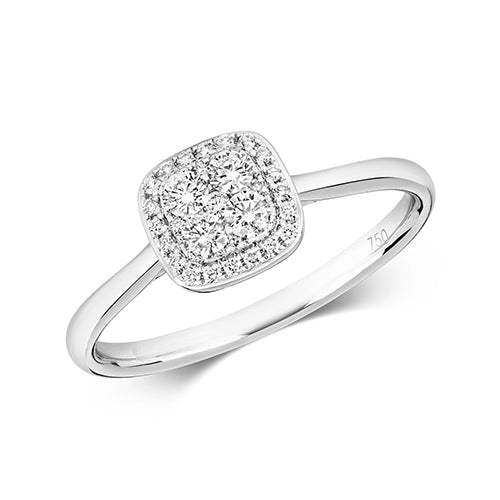 18K White Gold Illusion Cushion Shaped Halo Diamond Ring