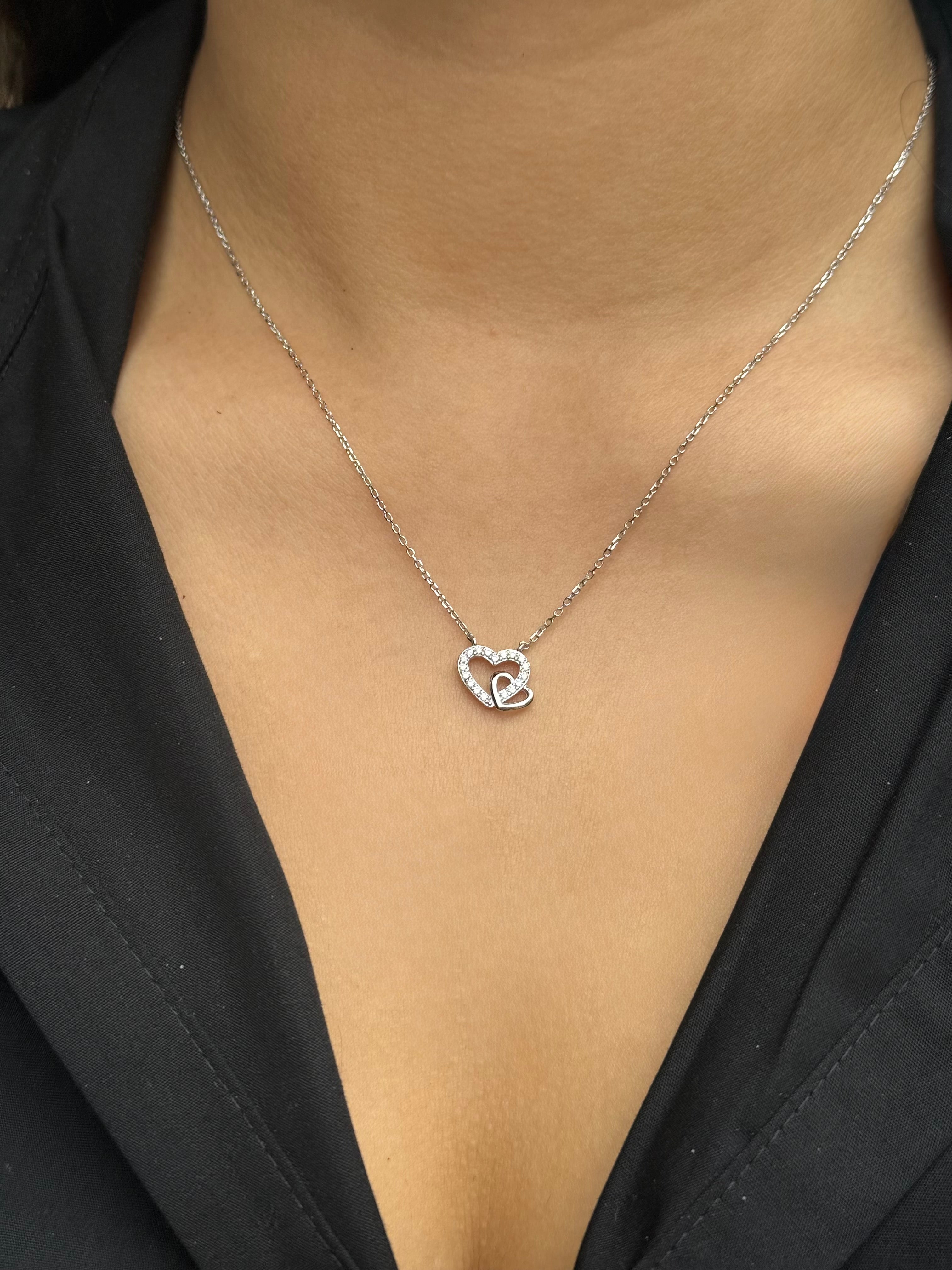 Sterling Silver Big Heart Small Heart Necklace