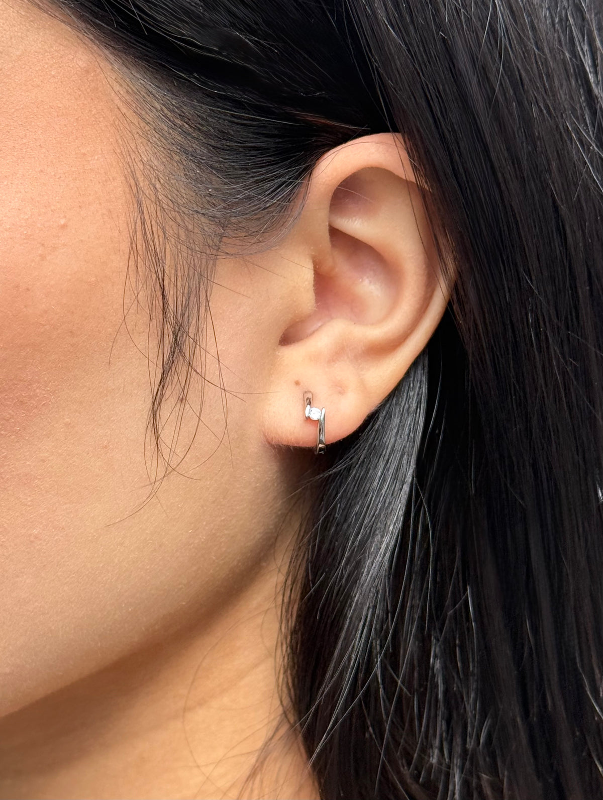 Sterling Silver Barset Cz Hoop Earrings