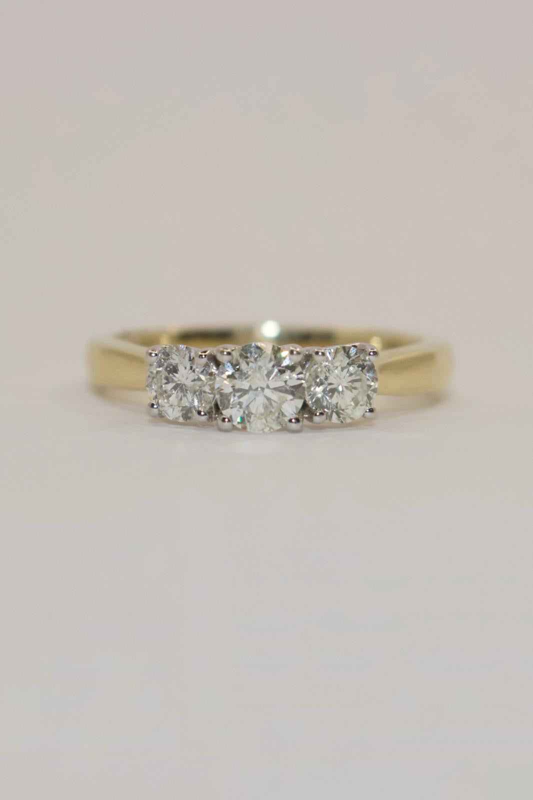 14K Yellow Gold 1ct Three Stone Diamond Ring