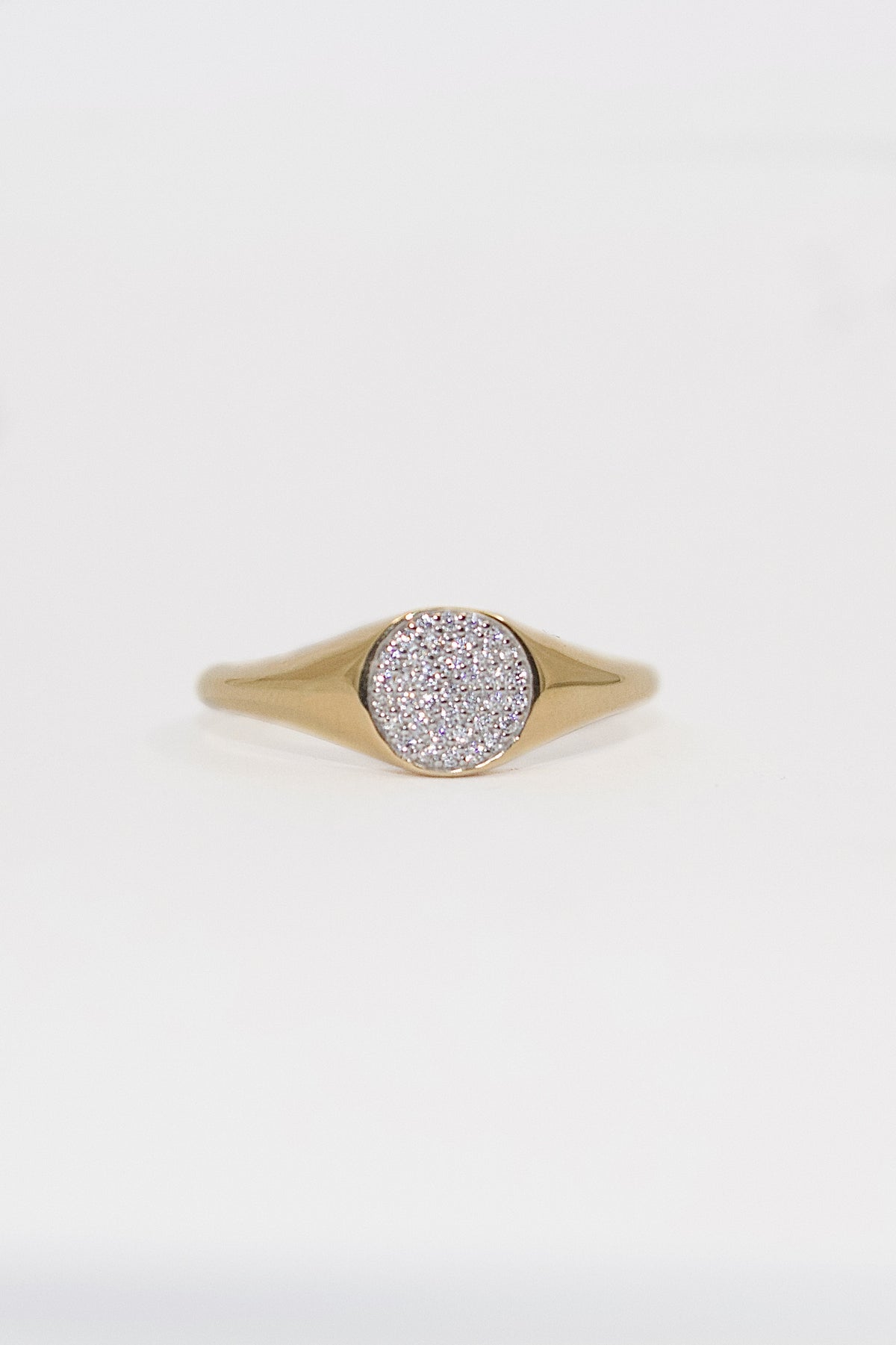 9K Yellow Gold Round Multi-stone CZ Signet Ring