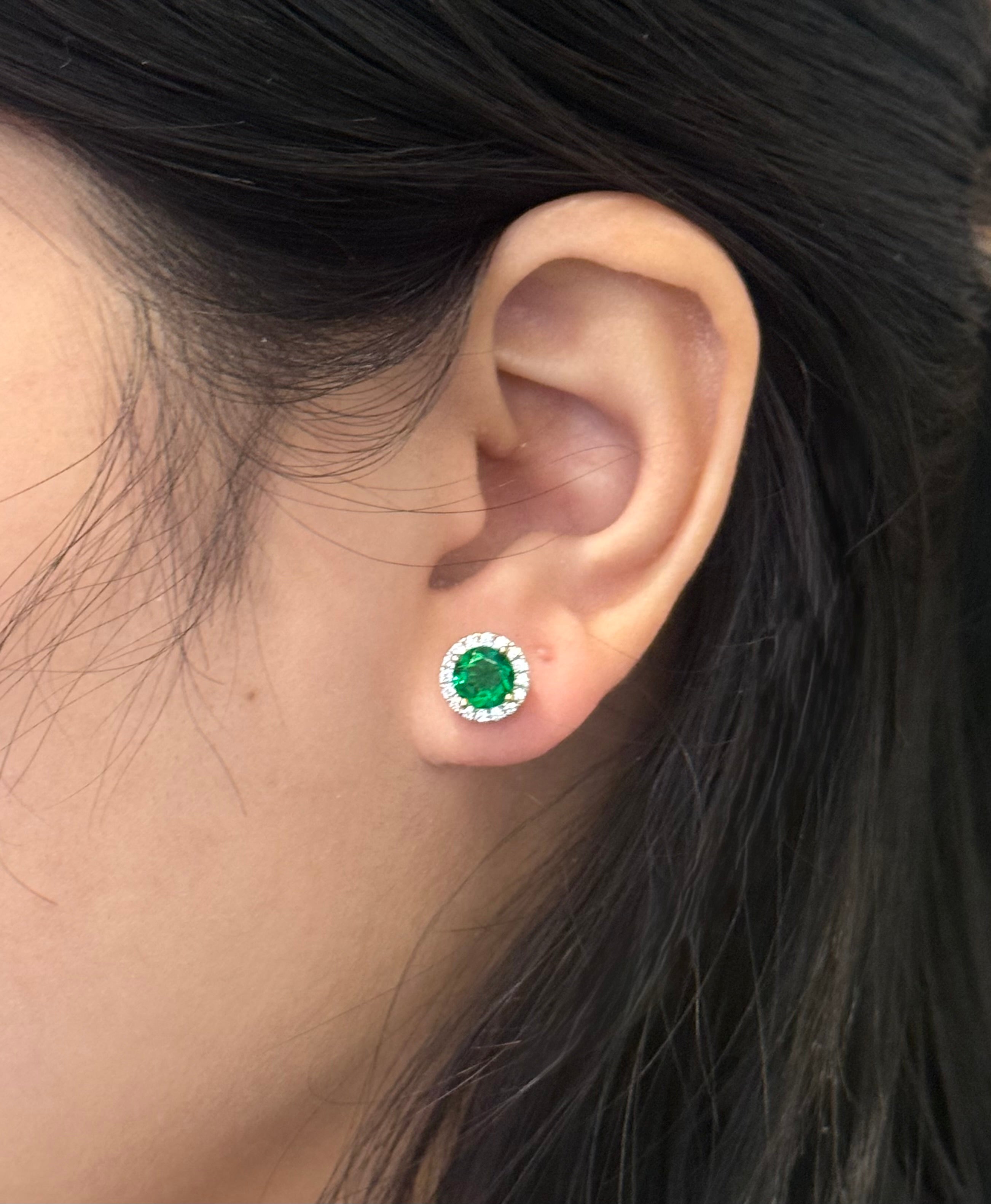 9ct Yellow Gold Green Cz Round Halo Earrings