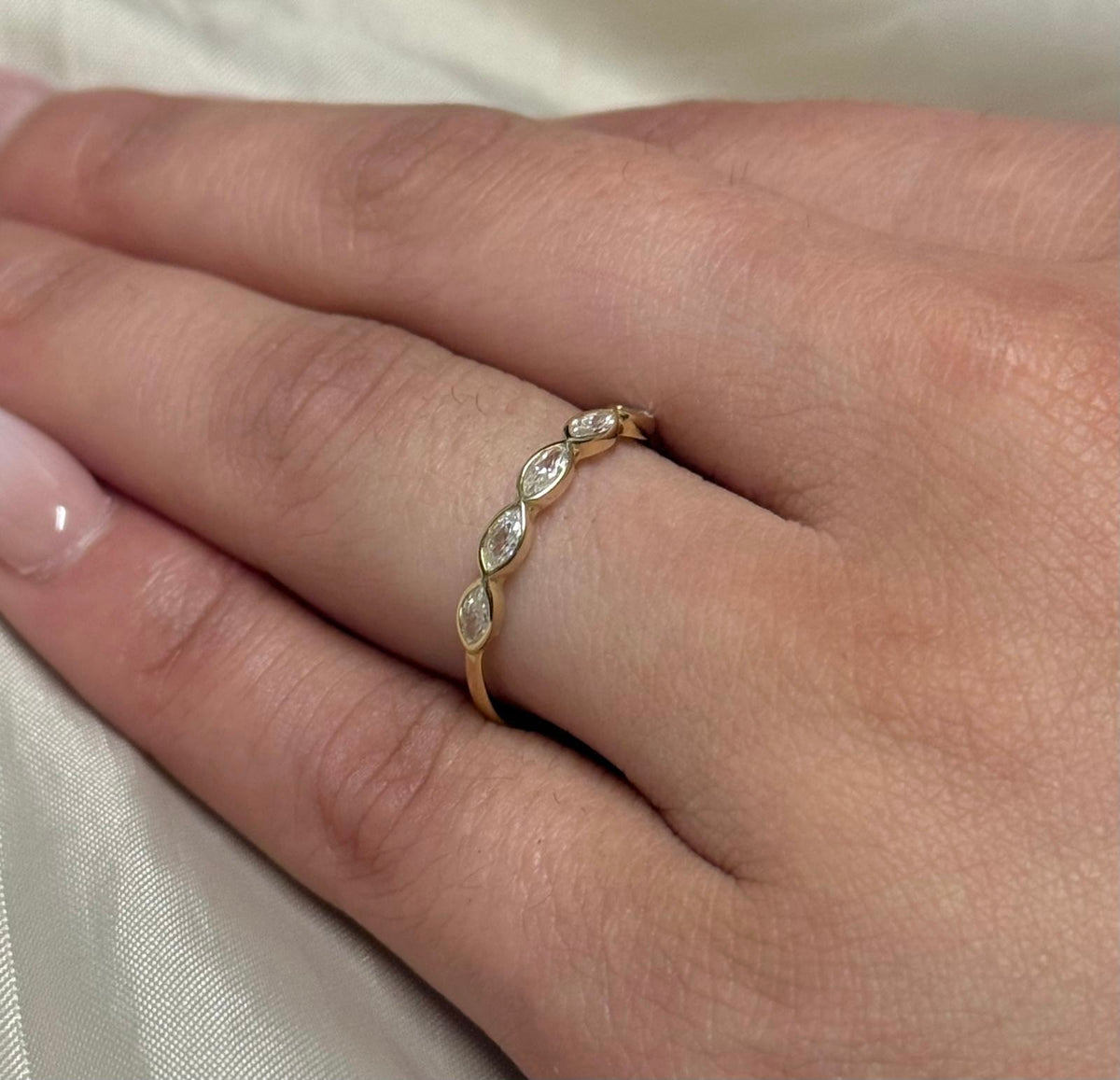 9K Yellow Gold Bezel Set CZ Marquise Band