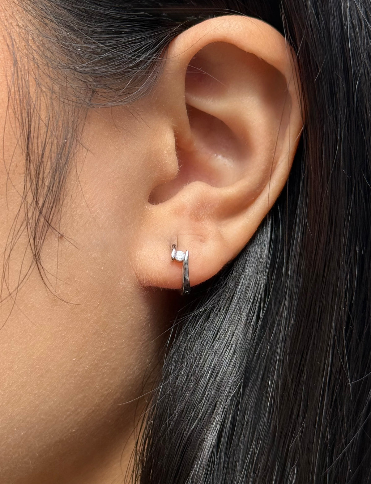 Sterling Silver Barset Cz Hoop Earrings