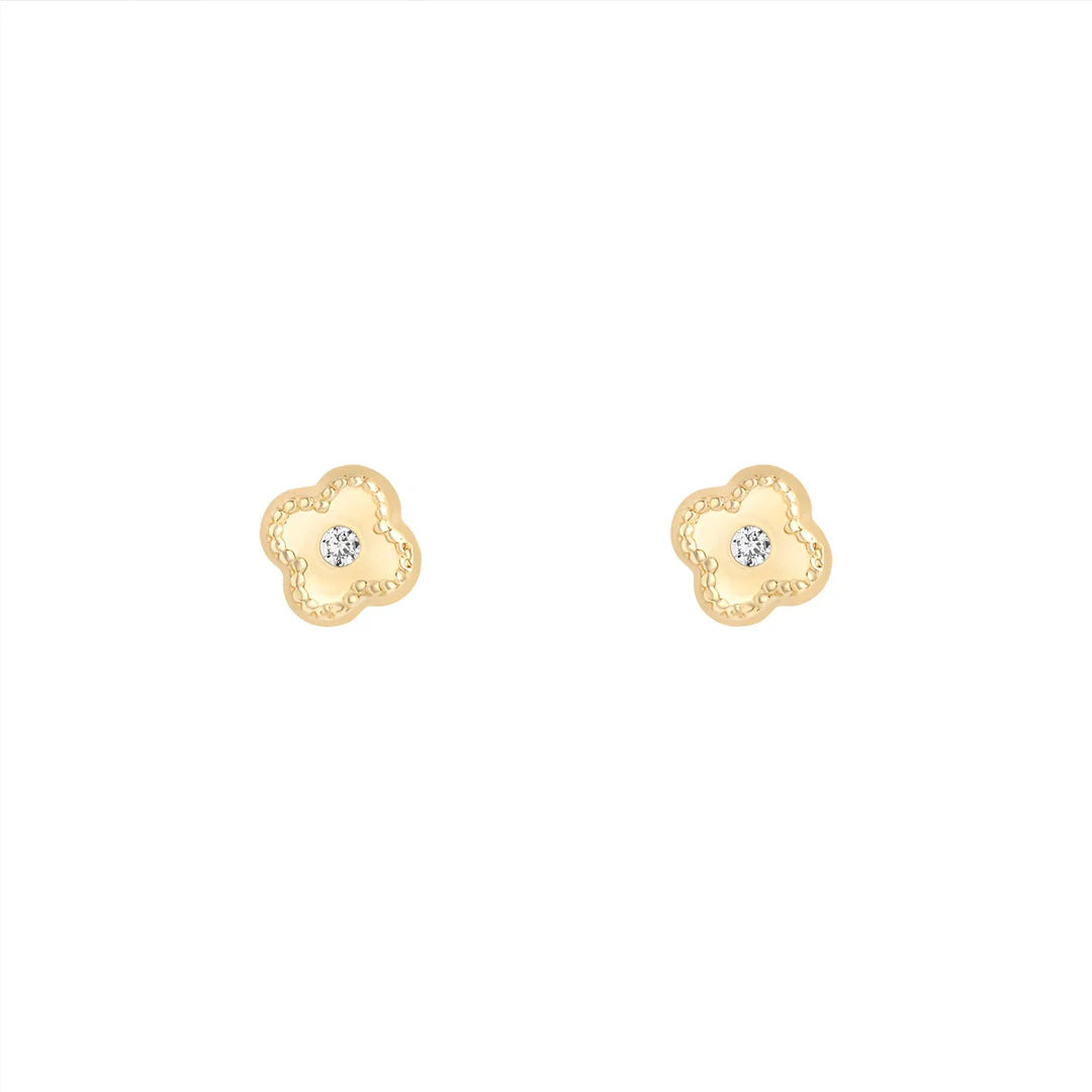 9ct Yellow Gold Small CZ Clover Studs
