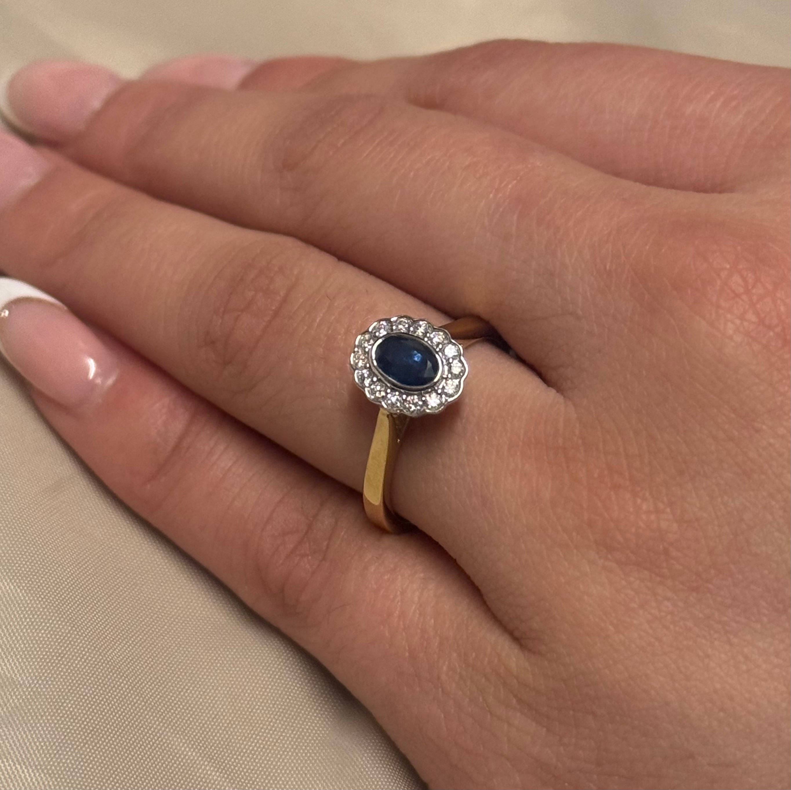 9ct Yellow Gold Oval Sapphire with Diamond Ring