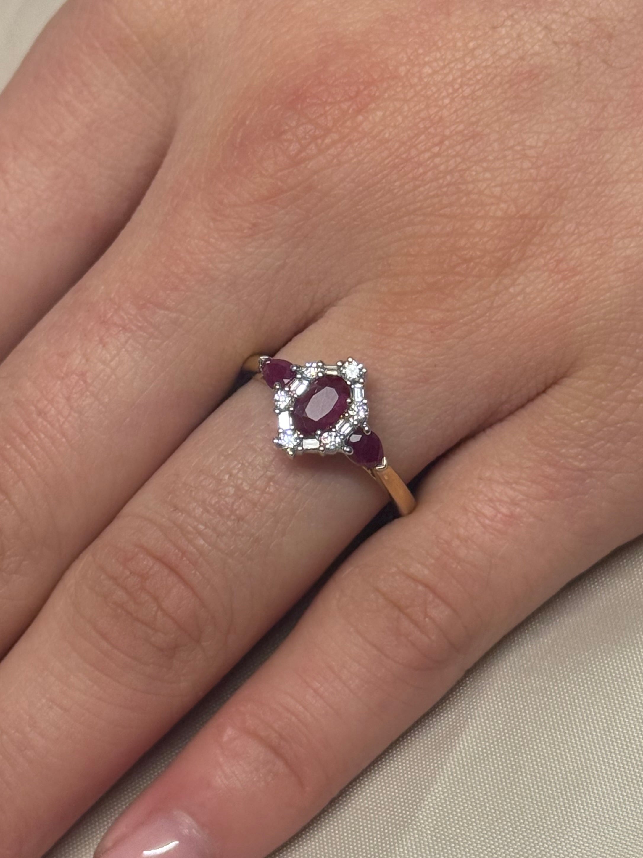 9K Yellow Gold Vintage Style Ruby Diamond Ring