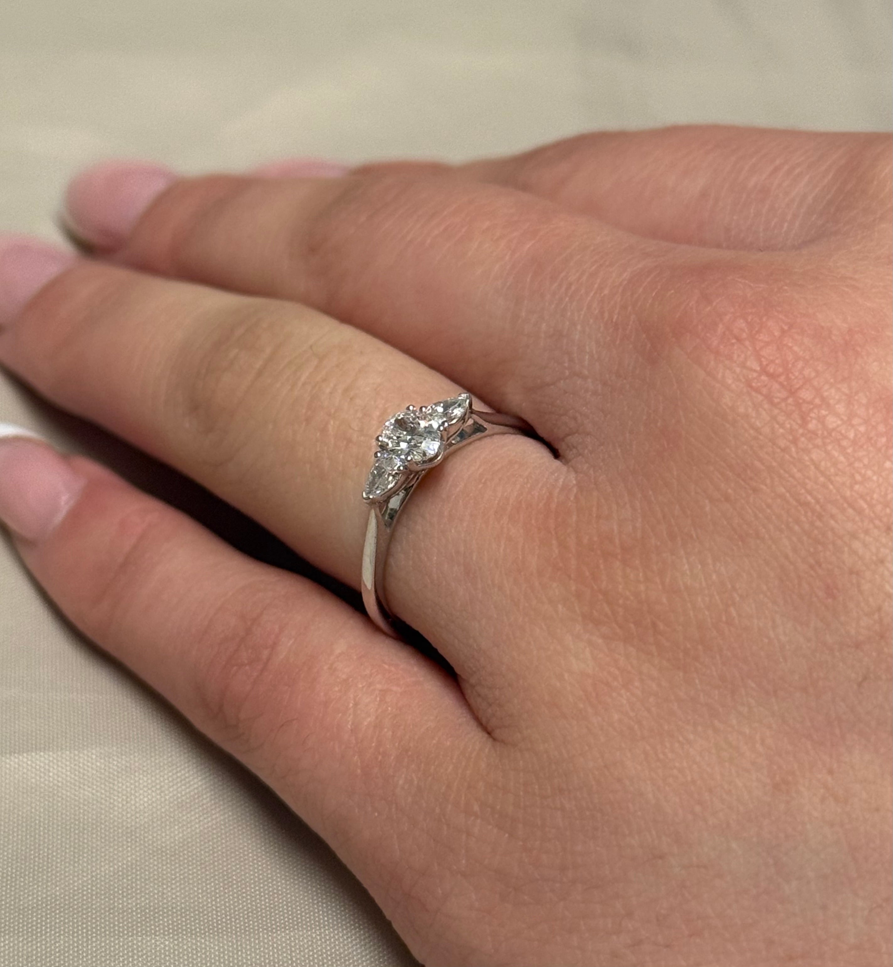 9K White Gold 50pt Oval & Pear Three Stone Diamond Ring
