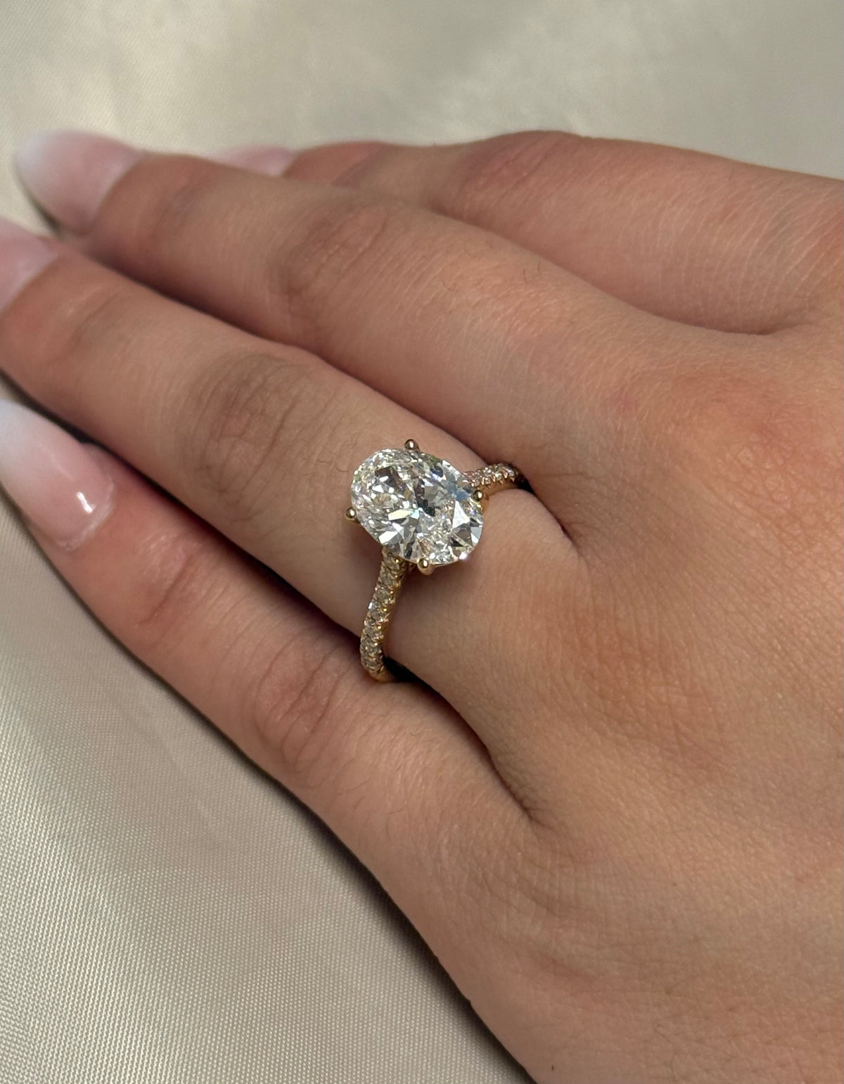 18K Yellow Gold 3.3ct Laboratory Grown Oval Solitaire with Diamond Band