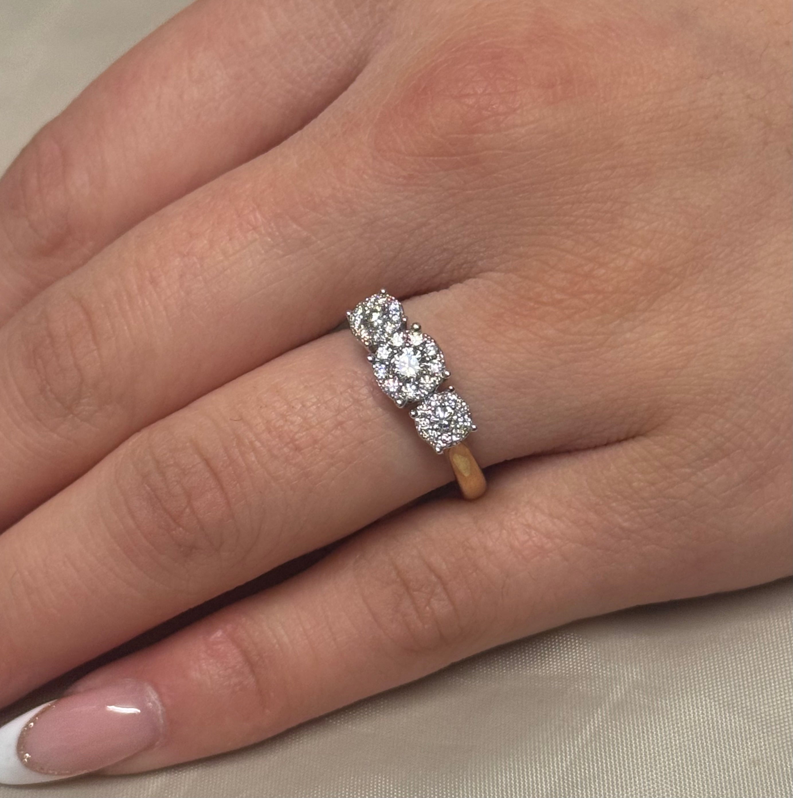 9K Yellow Gold Illusion Three Stone Diamond Ring
