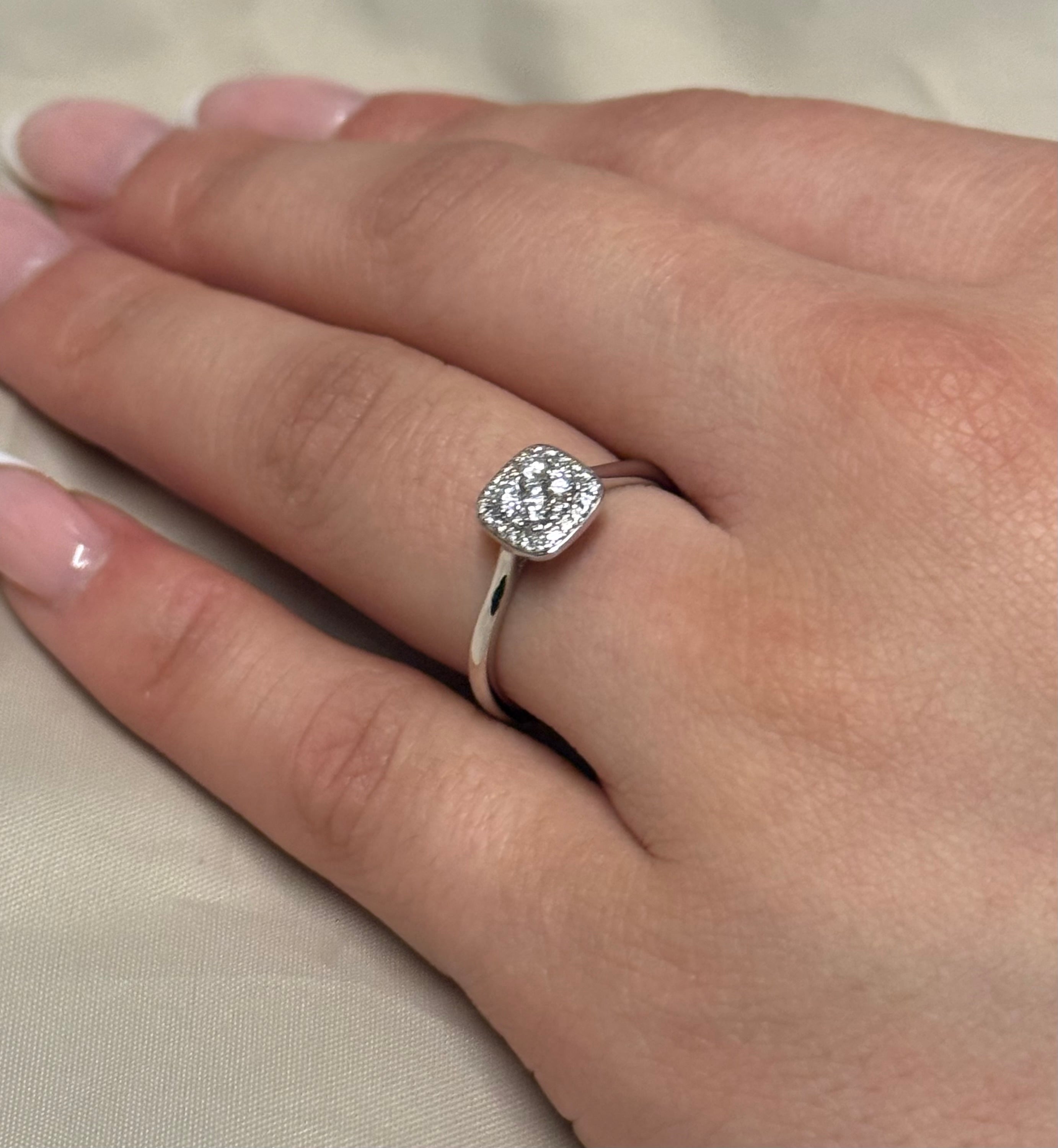 18K White Gold Illusion Cushion Shaped Halo Diamond Ring