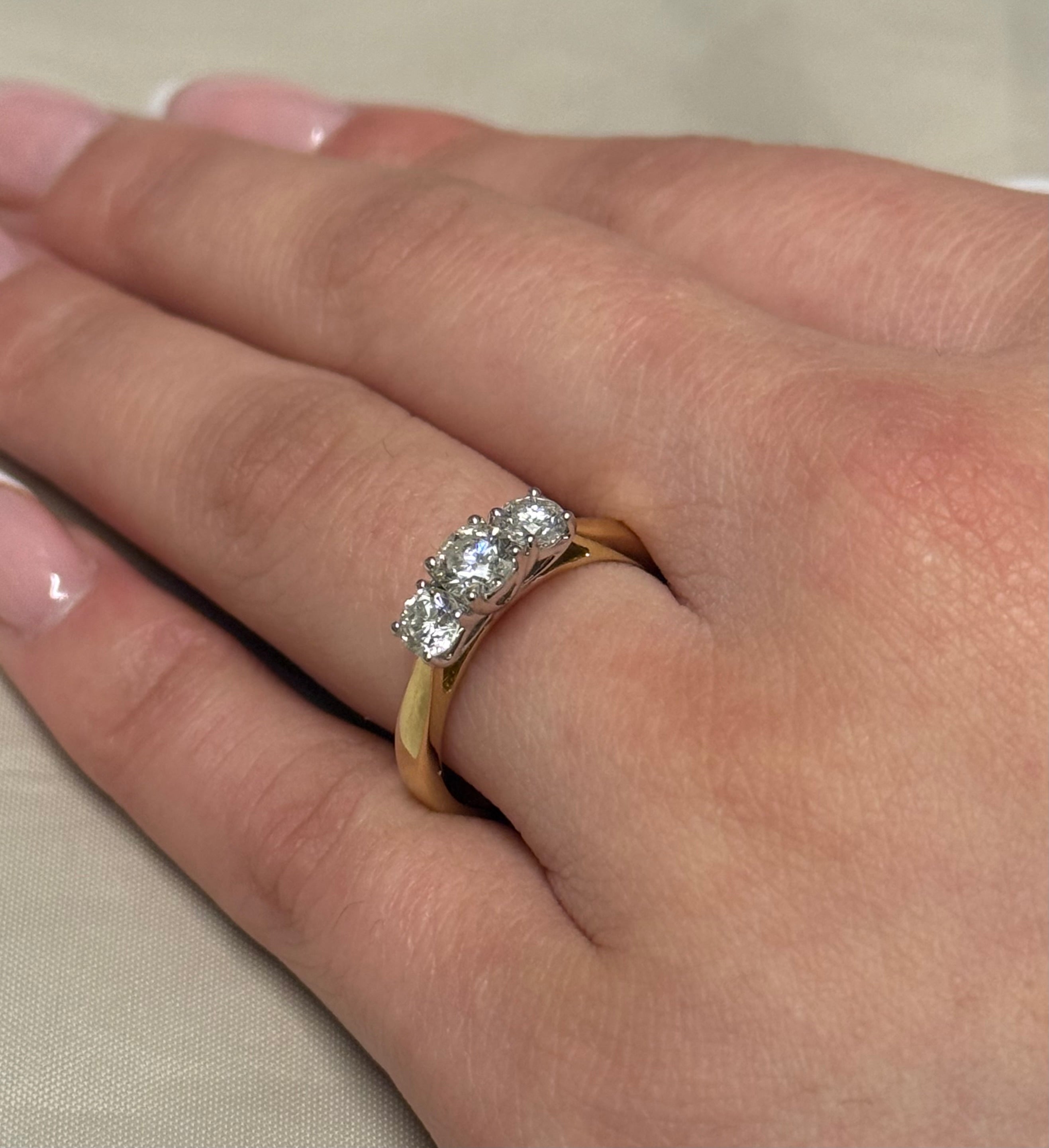 14K Yellow Gold 1ct Three Stone Diamond Ring