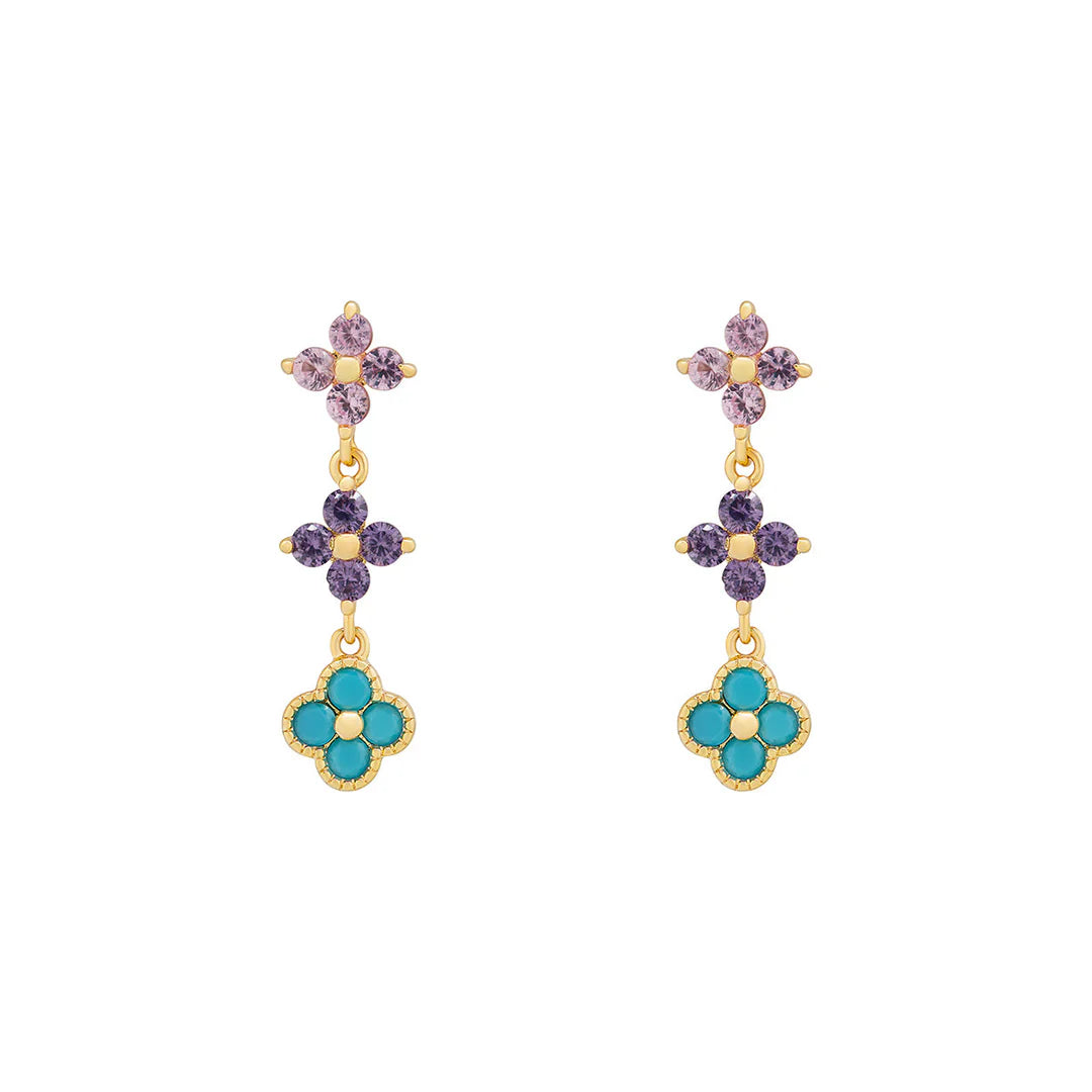 Gold Plated Sterling Silver Coloured Clover & Flower Drop Earrings