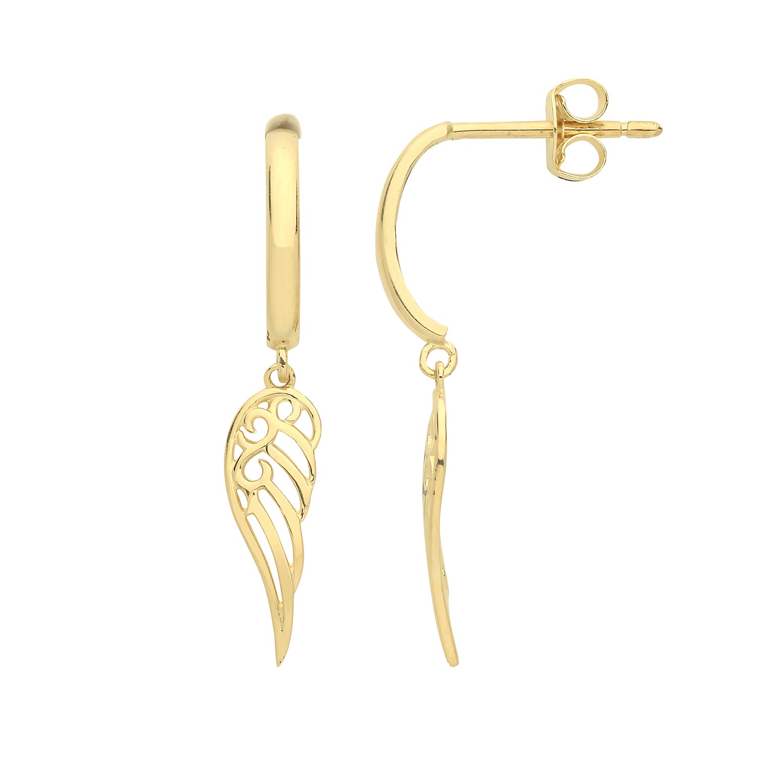 9ct Yellow Gold Wing Drop Earrings