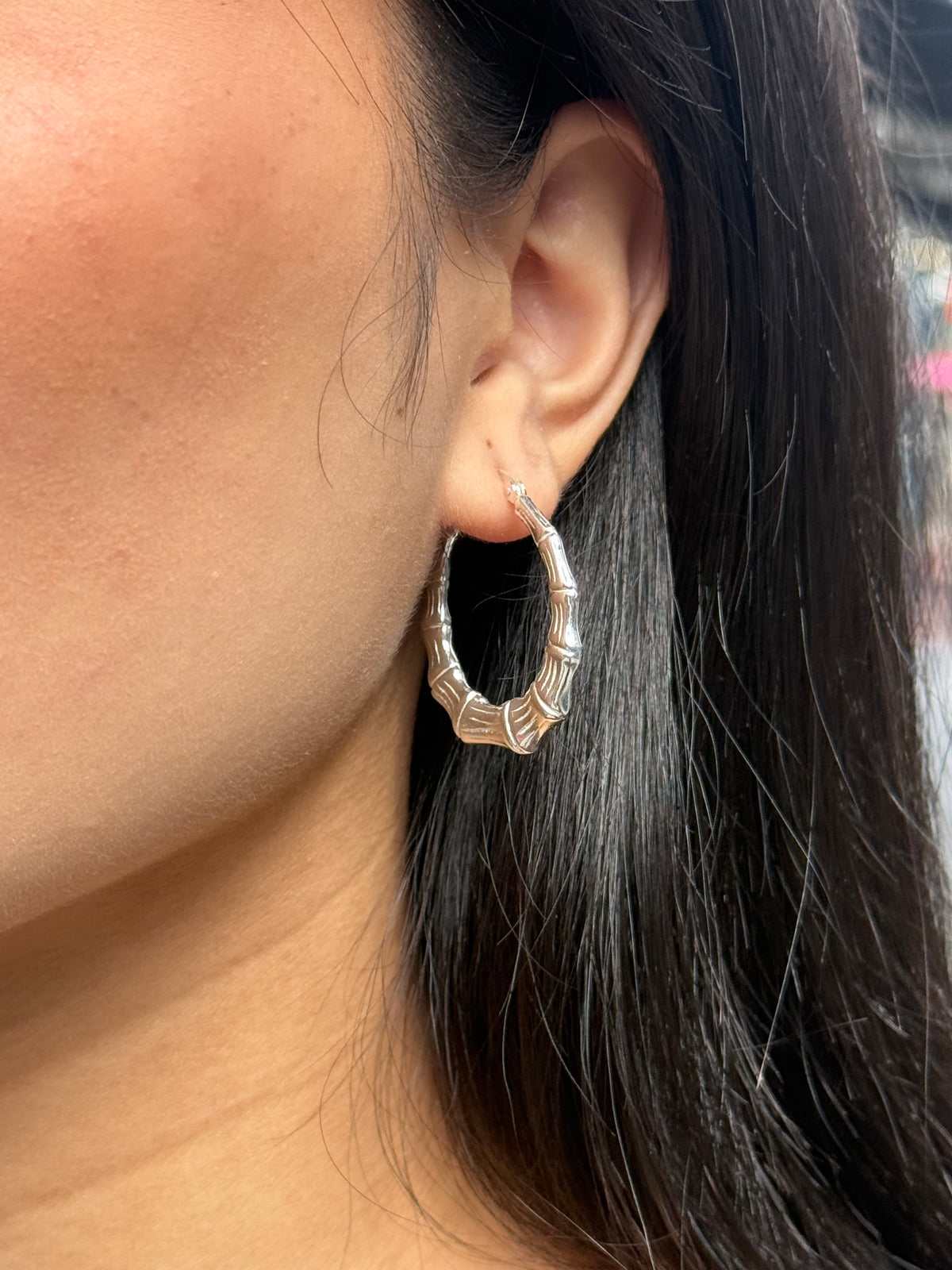 Sterling Silver Large Bamboo Hoop Earrings