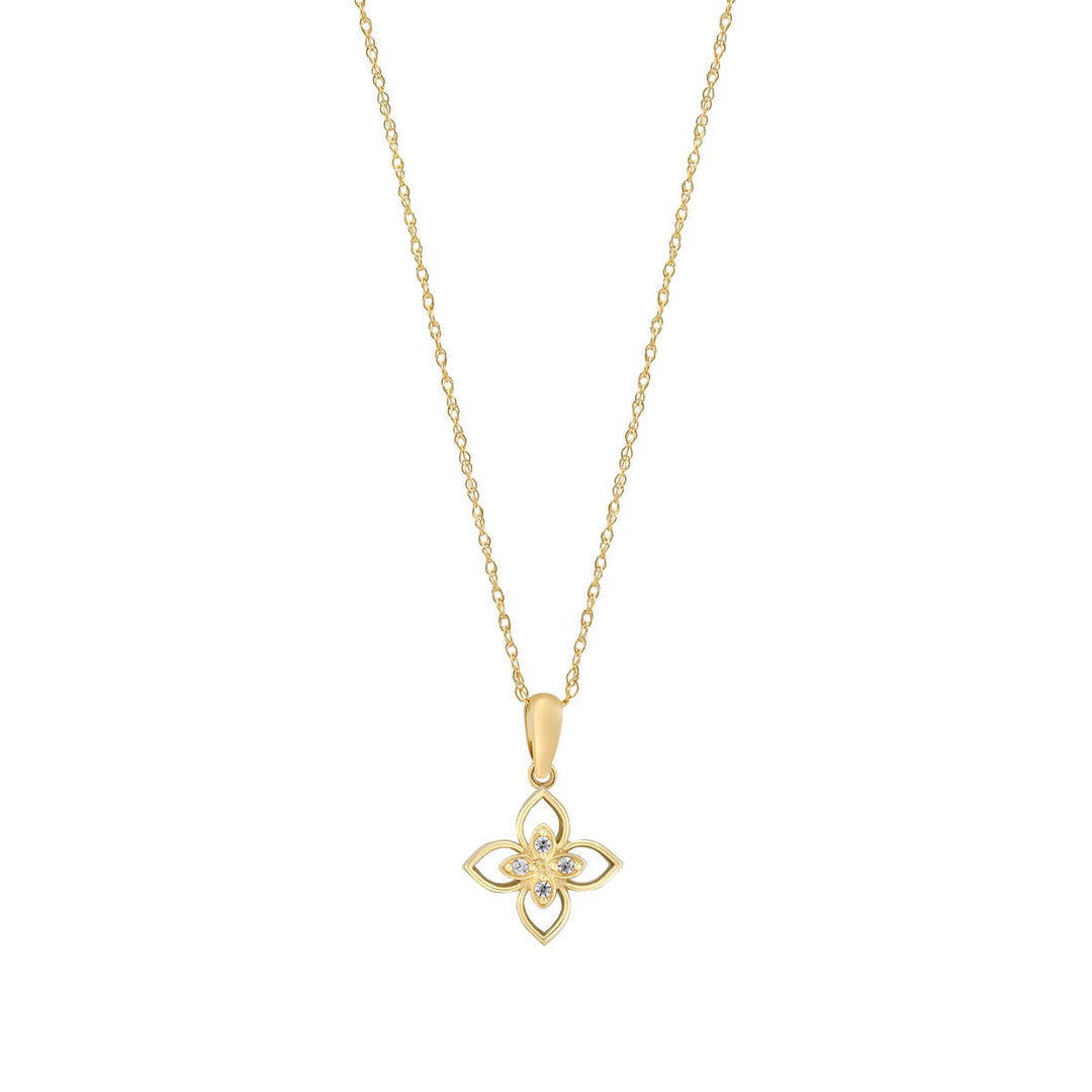 9ct Yellow Gold Mother Of Pearl CZ Flower Pendant