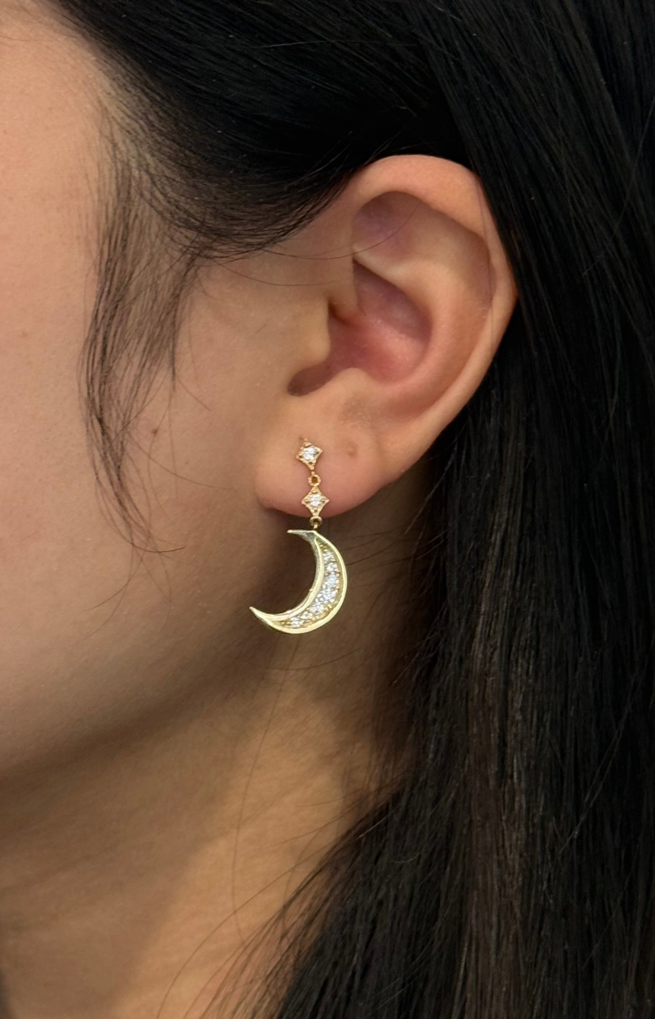 9ct Yellow Gold Large Moon CZ Drop Earrings