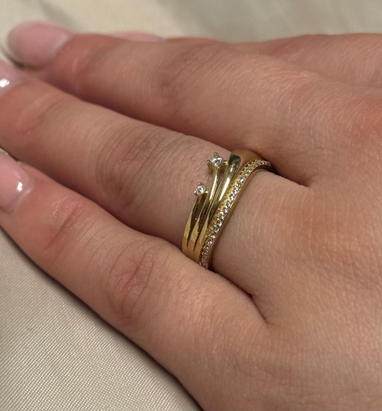 9K Yellow Gold Multi-Band Crossover CZ Ring