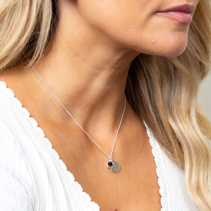 Sterling Silver January Birthstone Disc Pendant