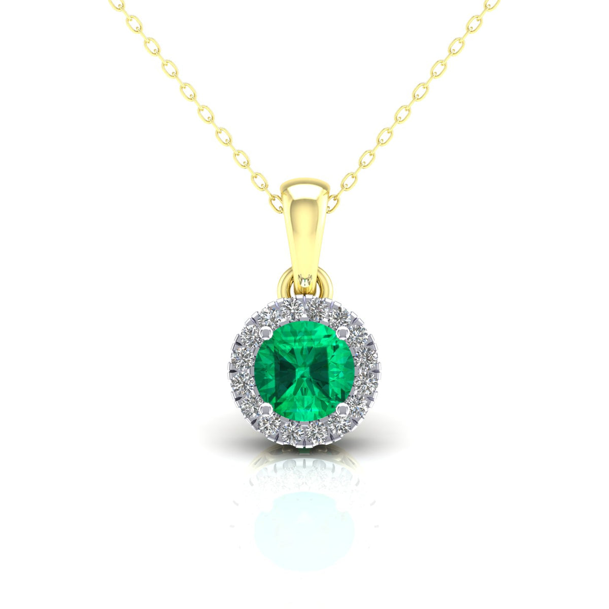 9ct Yellow Gold Green Stone Round CZ Halo Pendant