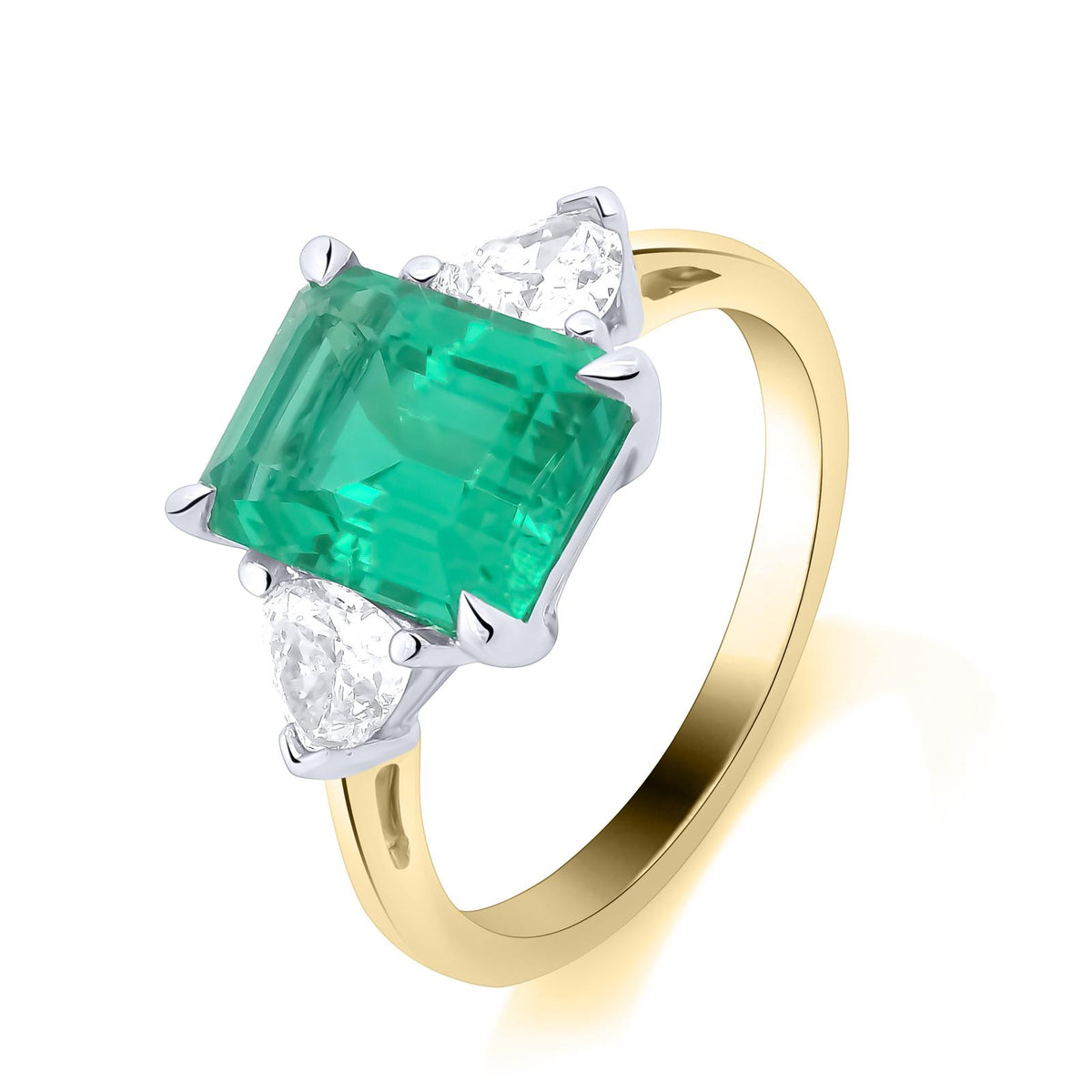 9ct Yellow Gold Lab-Grown Emerald Cut Emerald with Trillion Diamond Shoulders