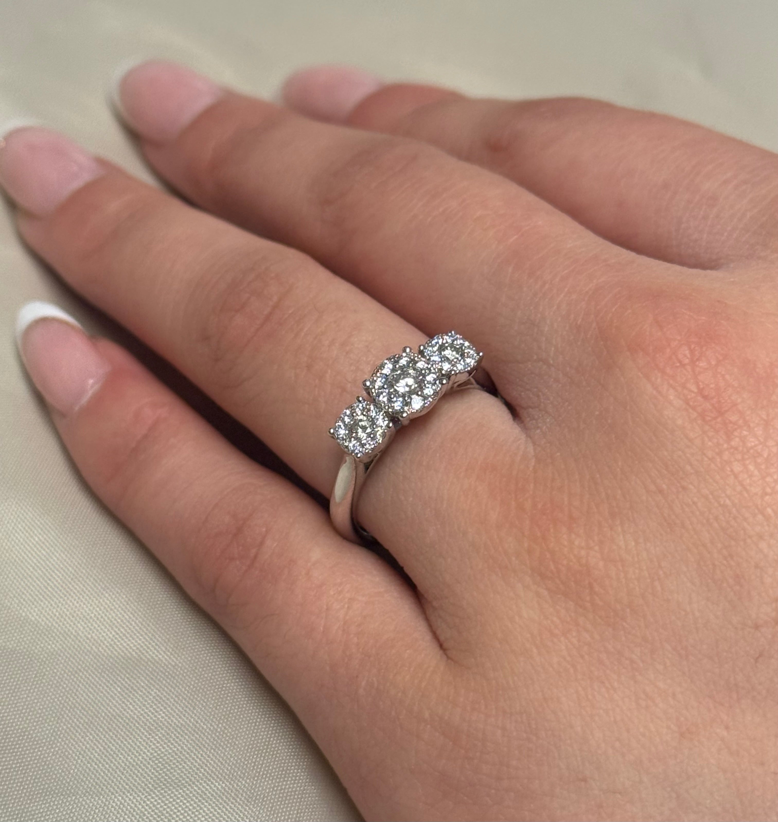 9K White Gold Illusion Three Stone Diamond Ring