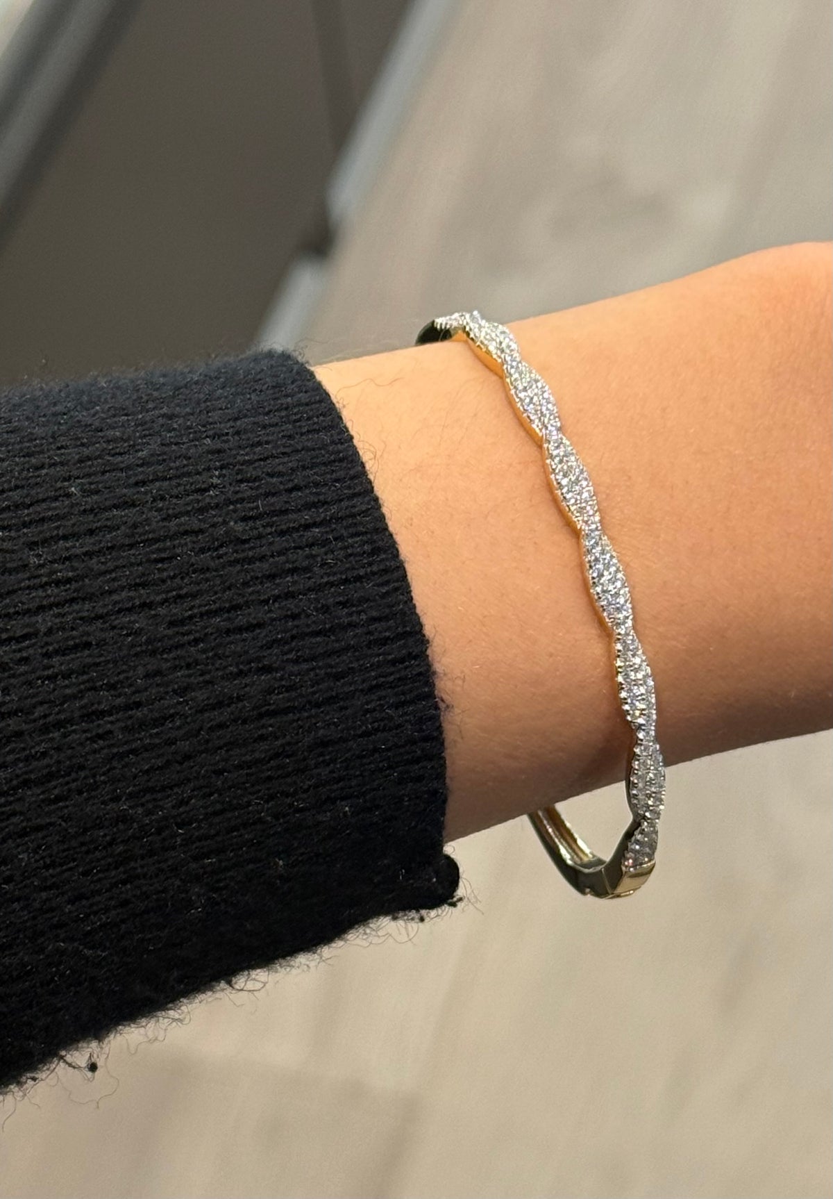 Gold Plated Sterling Silver CZ Twist Bangle