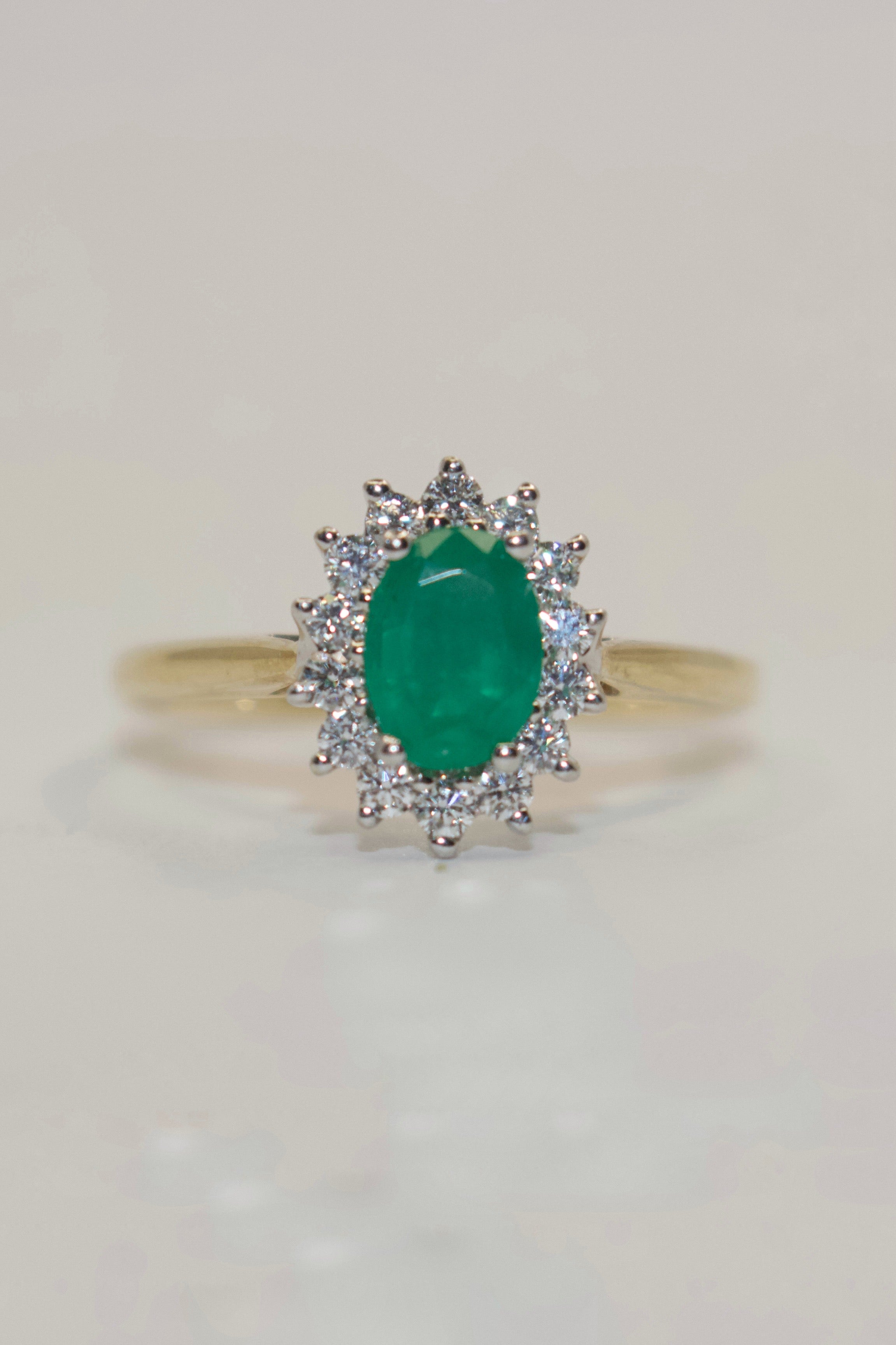 9K Yellow Gold Emerald and Diamond Cluster Ring