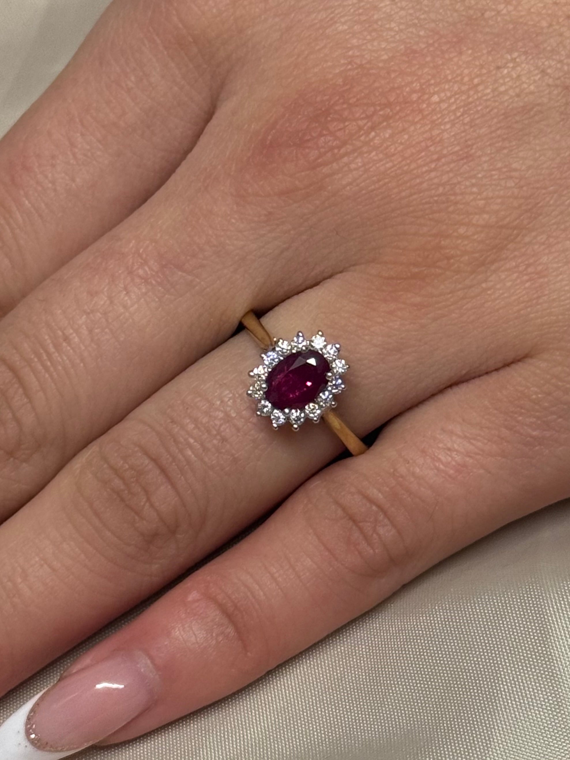 9K Yellow Gold Ruby and Diamond Cluster Ring