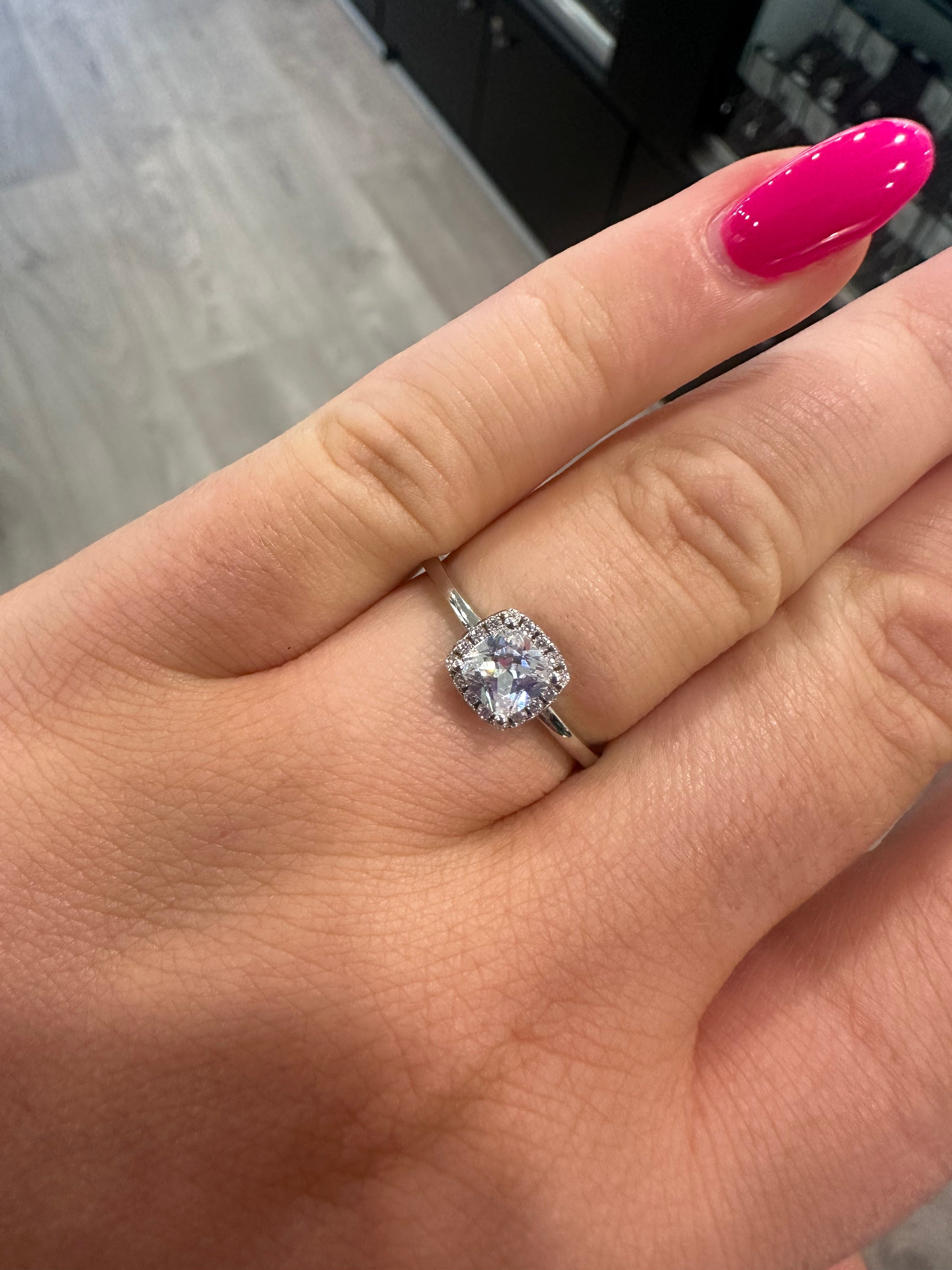 Sterling Silver Cushion CZ Halo Ring