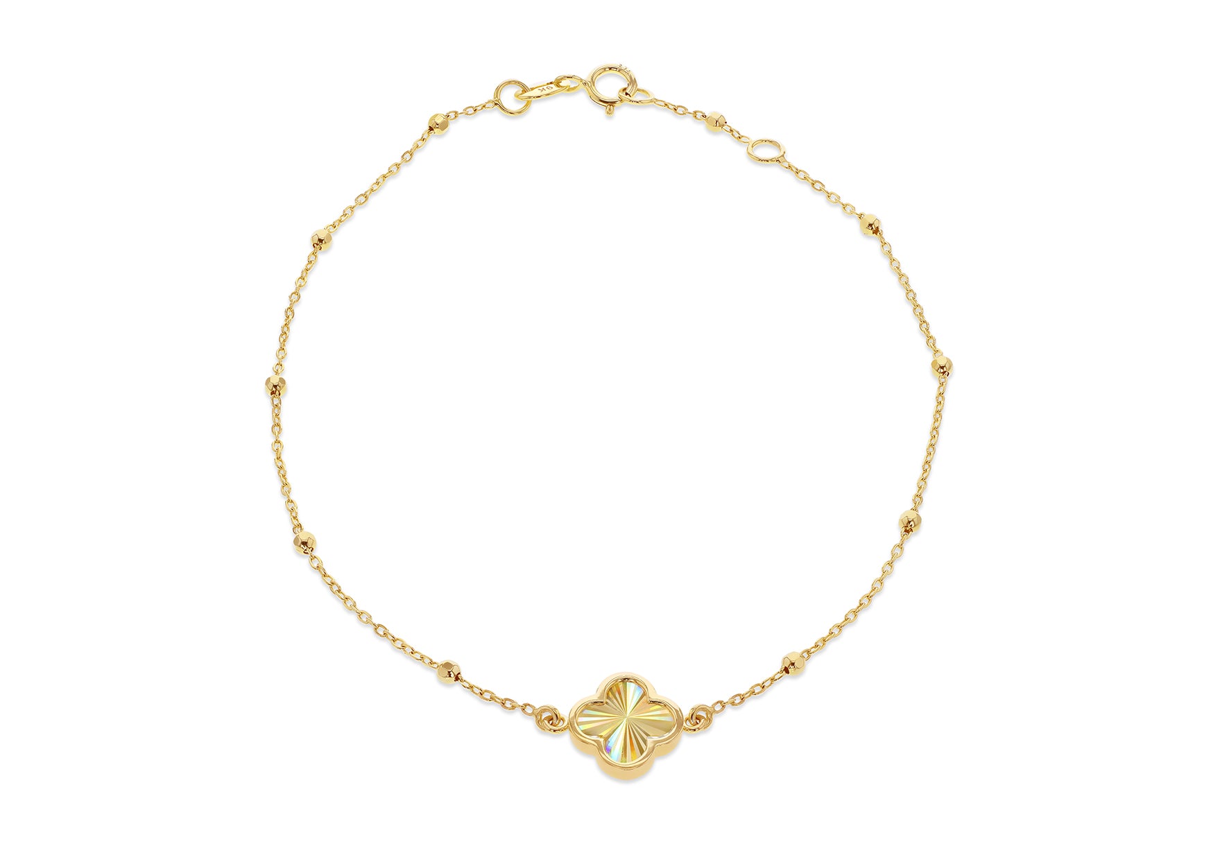 9ct Yellow Gold Rainbow Beaded Clover Bracelet