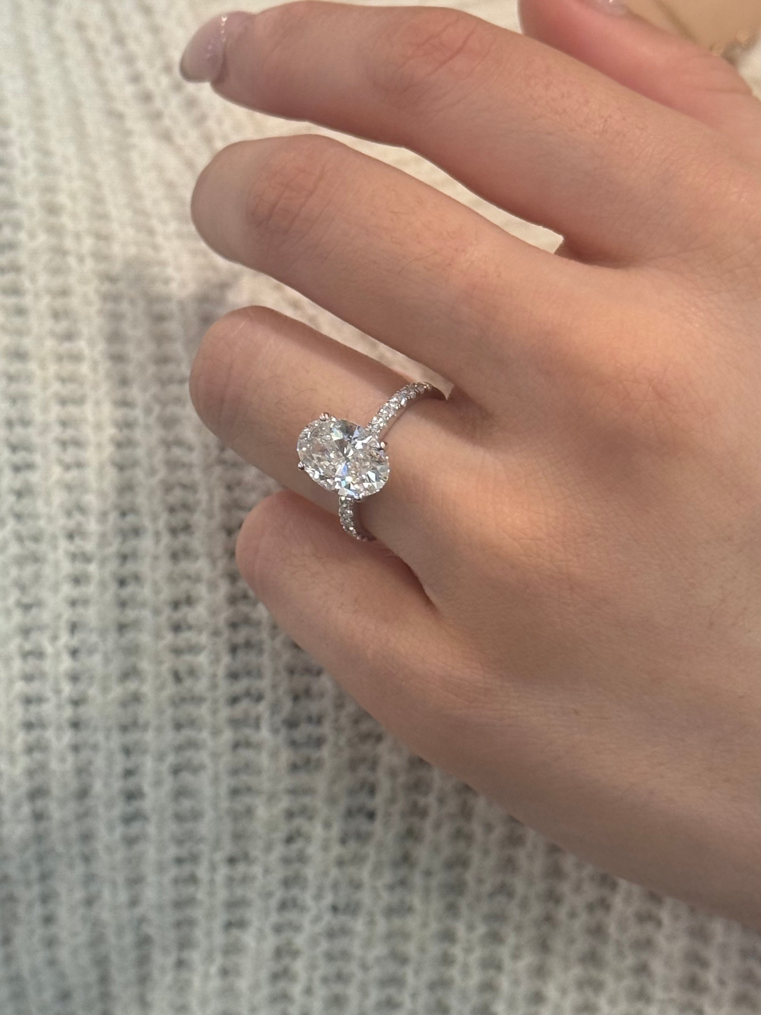 9K White Gold 3.40ct Oval Laboratory Grown Solitaire with Hidden Halo and Diamond Band