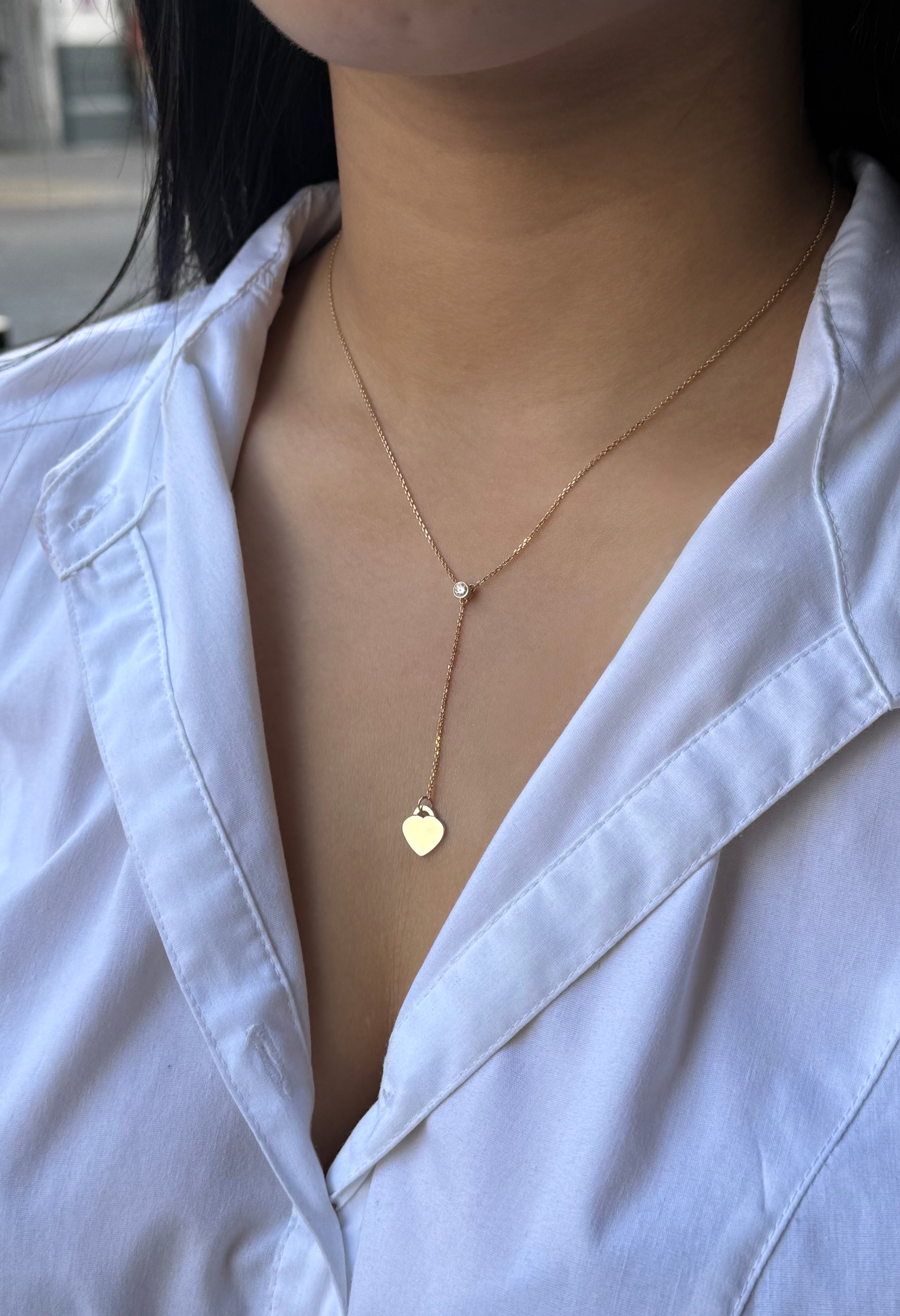 9ct Yellow Gold Diamond Long Heart Necklace