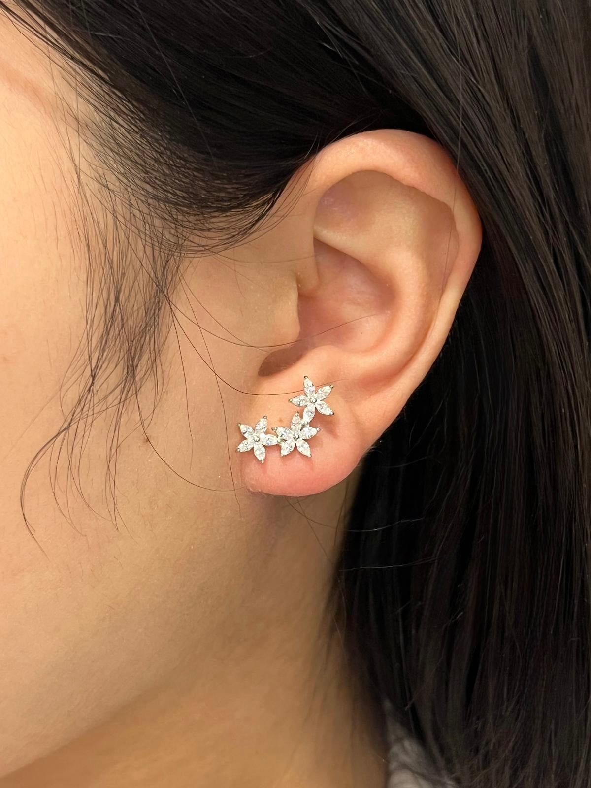 Sterling Silver Triple Flower Stud Earrings