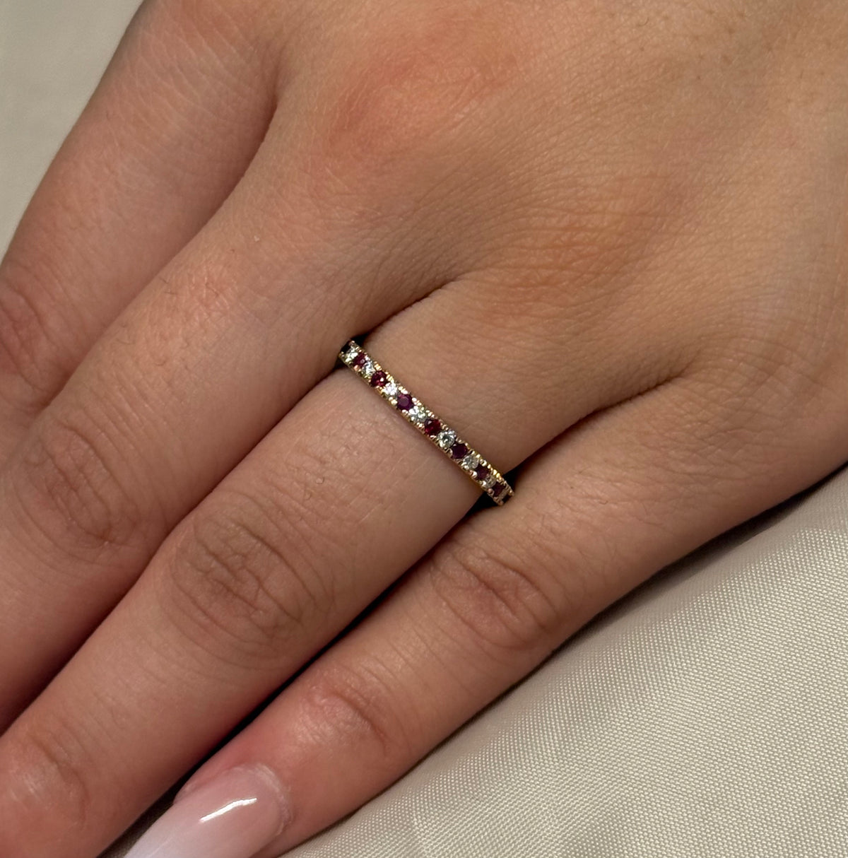 9K Yellow Gold Ruby and Diamond Claw Set Band