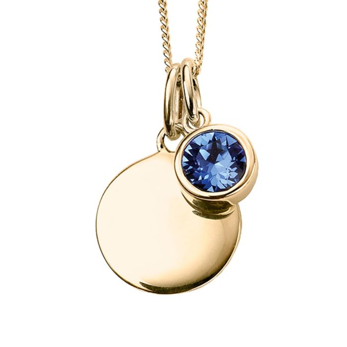 Yellow Gold Plated Sterling Silver September Birthstone Disc Pendant