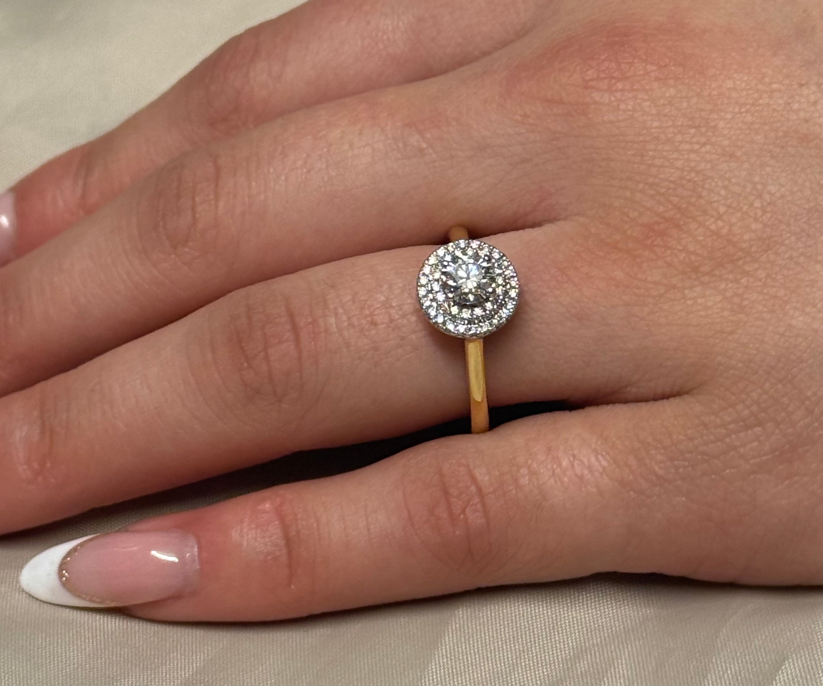 18K Yellow Gold Round Double Halo Diamond Ring