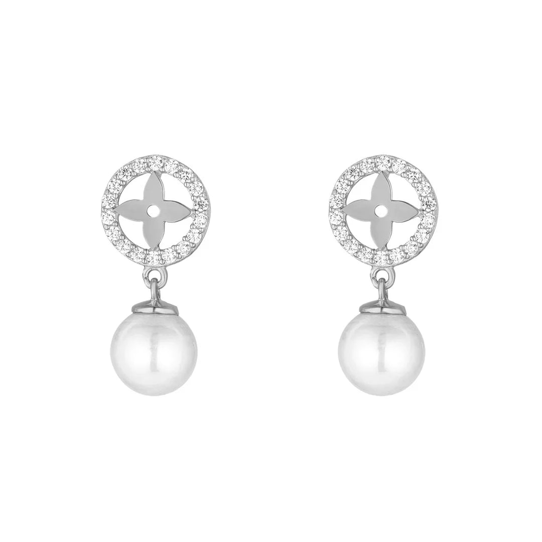 Sterling Silver Quatrefoil Pearl Drop Earrings