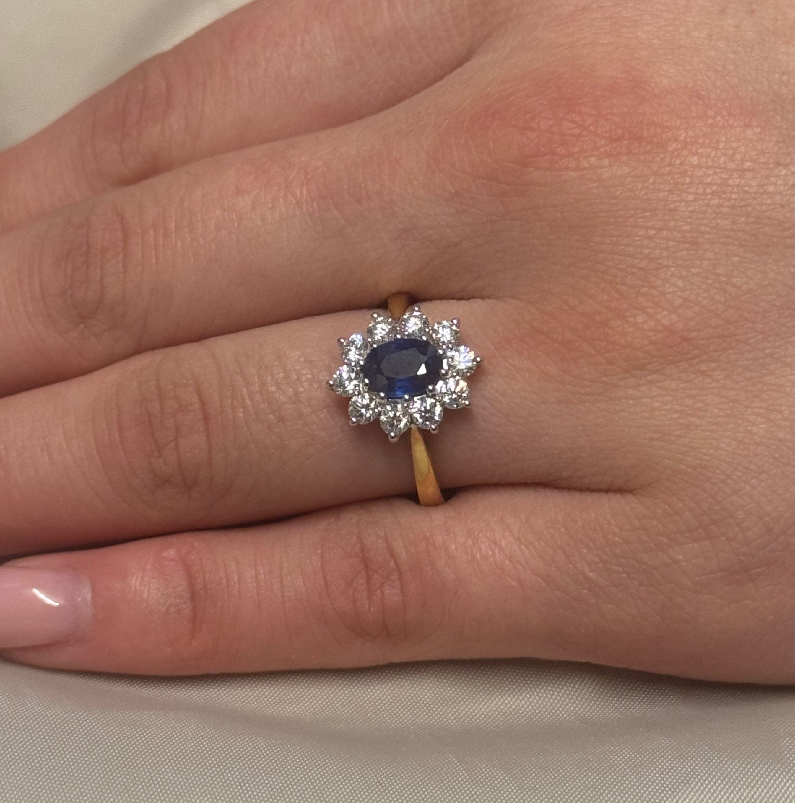 18ct Yellow Gold Sapphire and Diamond Cluster Ring
