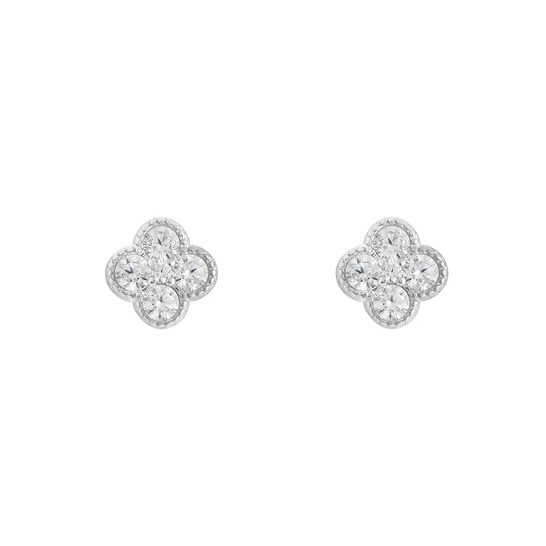 Sterling Silver Cubic Zirconia Clover Earrings