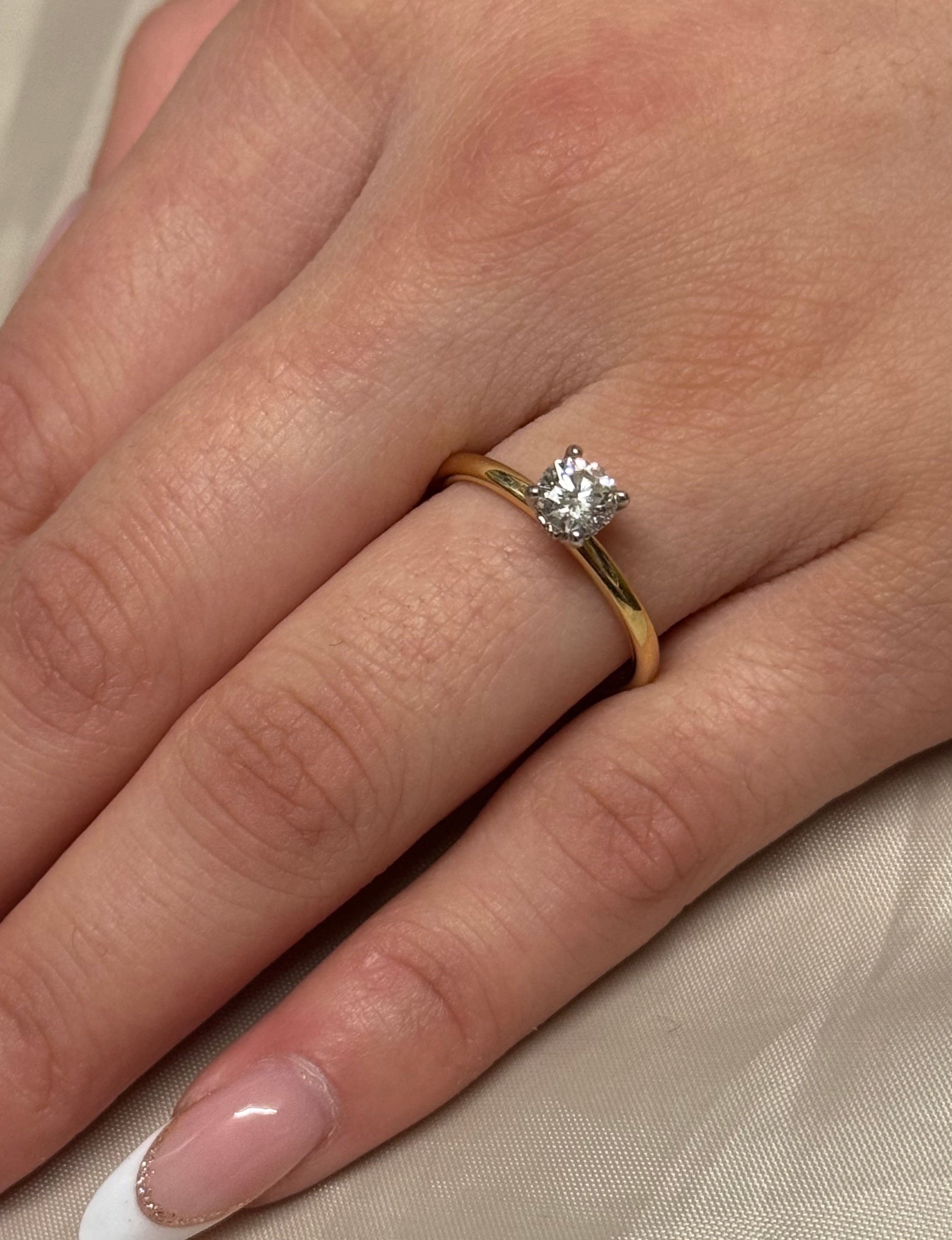 18K Yellow Gold Brilliant Cut Diamond Solitaire with Hidden Halo
