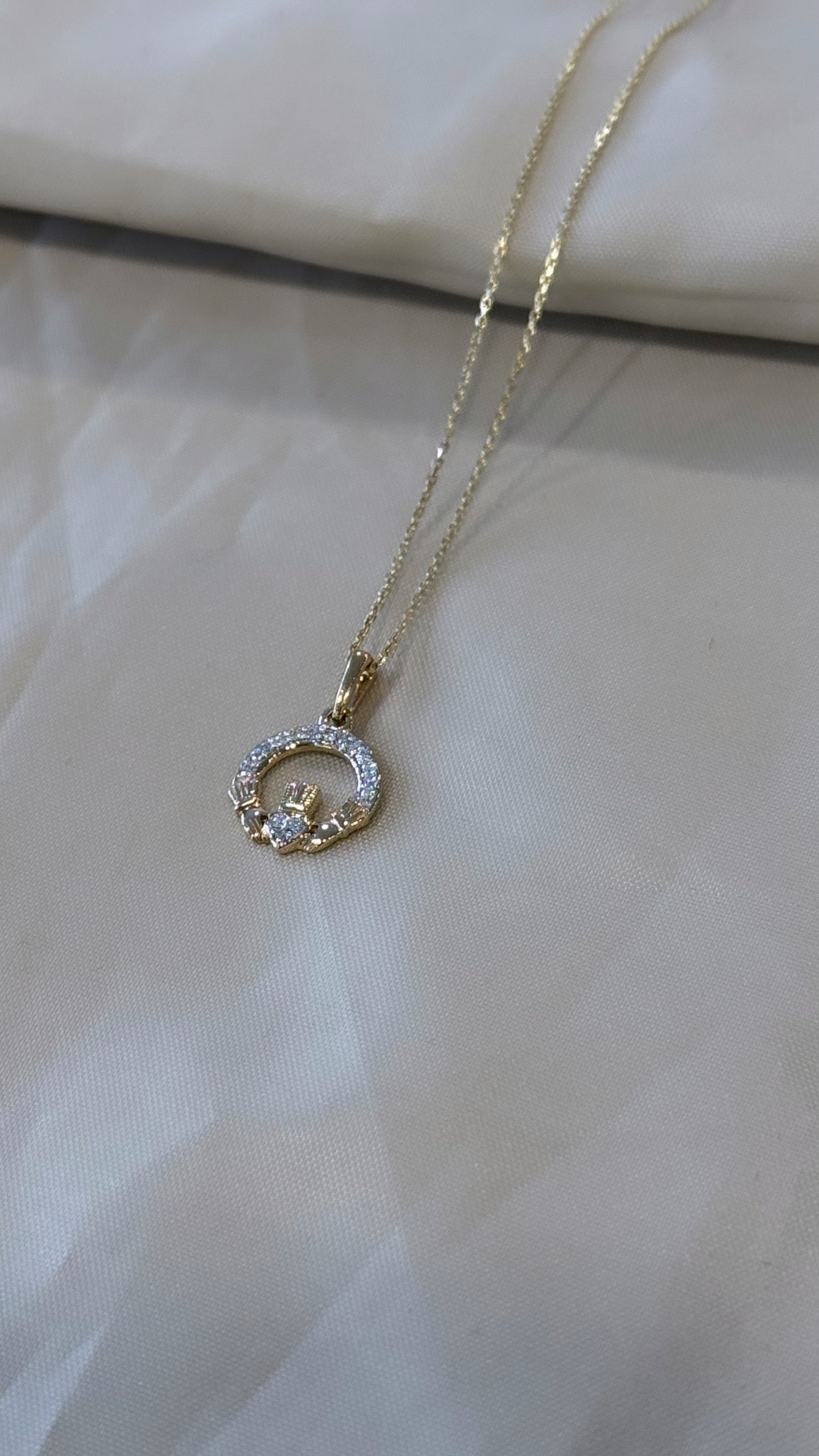9ct Yellow Gold Diamond Claddagh Small Pendant