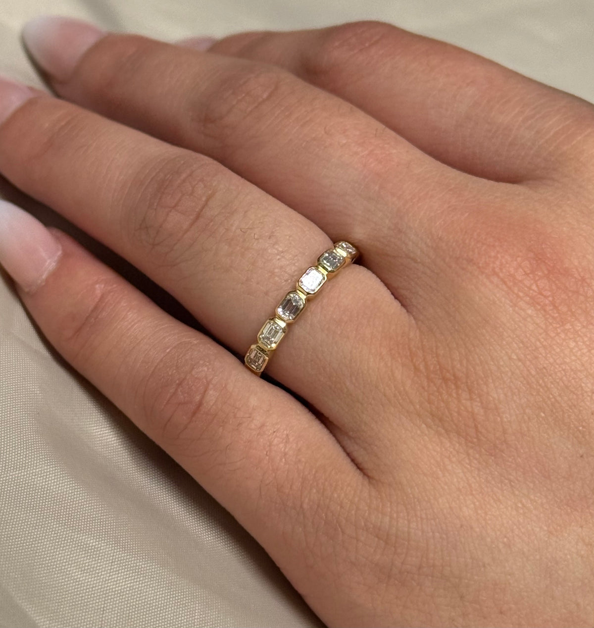 18K Yellow Gold 74pt Emerald Cut Bezel Band