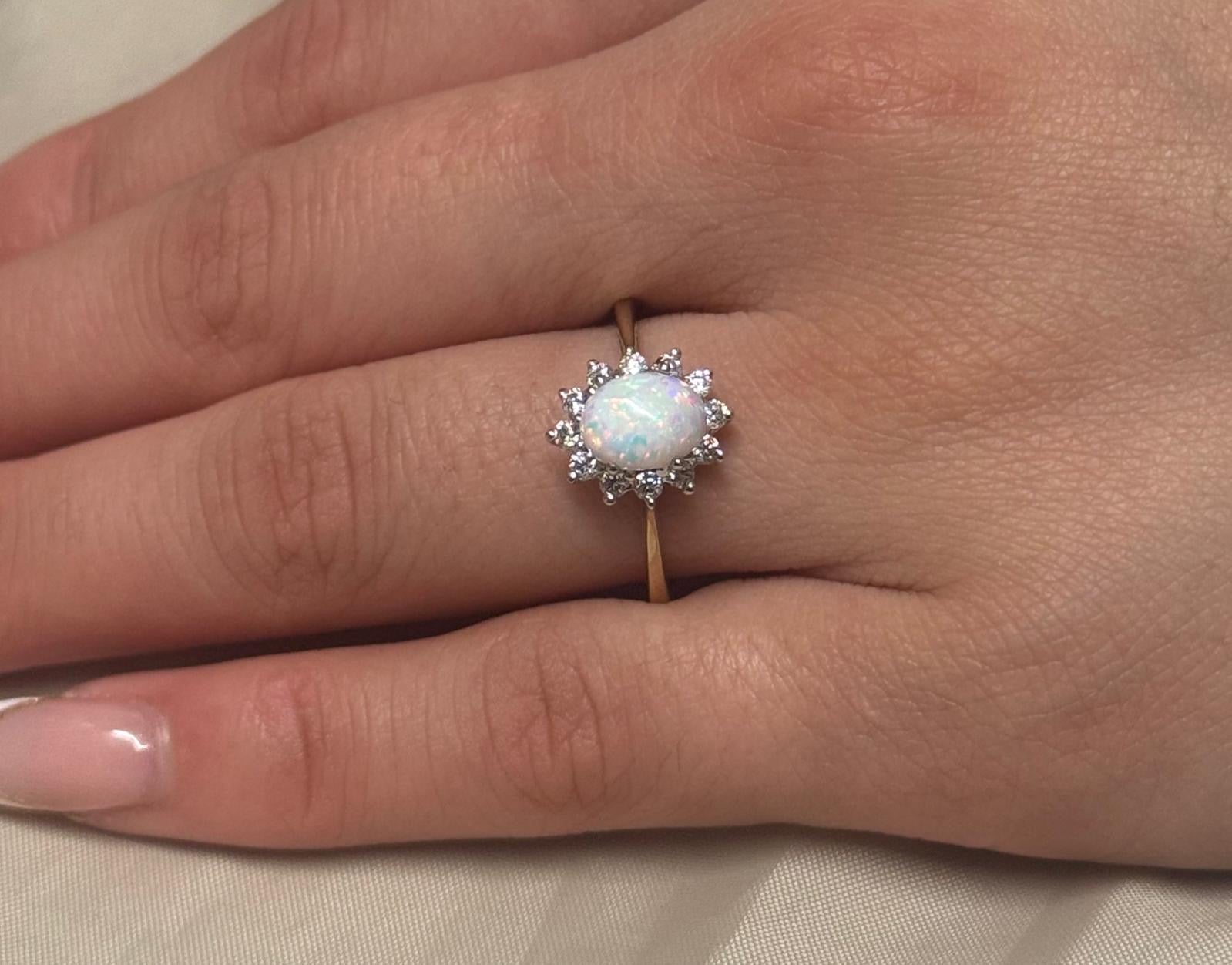 9K Yellow Gold Opal and CZ Cluster Ring
